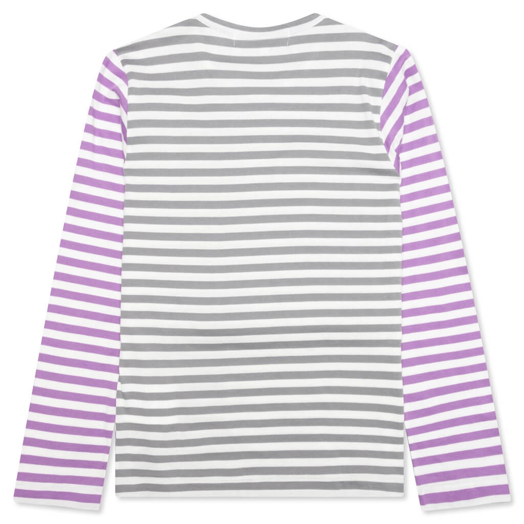 WOMEN'S BI-COLOR STRIPE T-SHIRT - GREY/PURPLE - 2