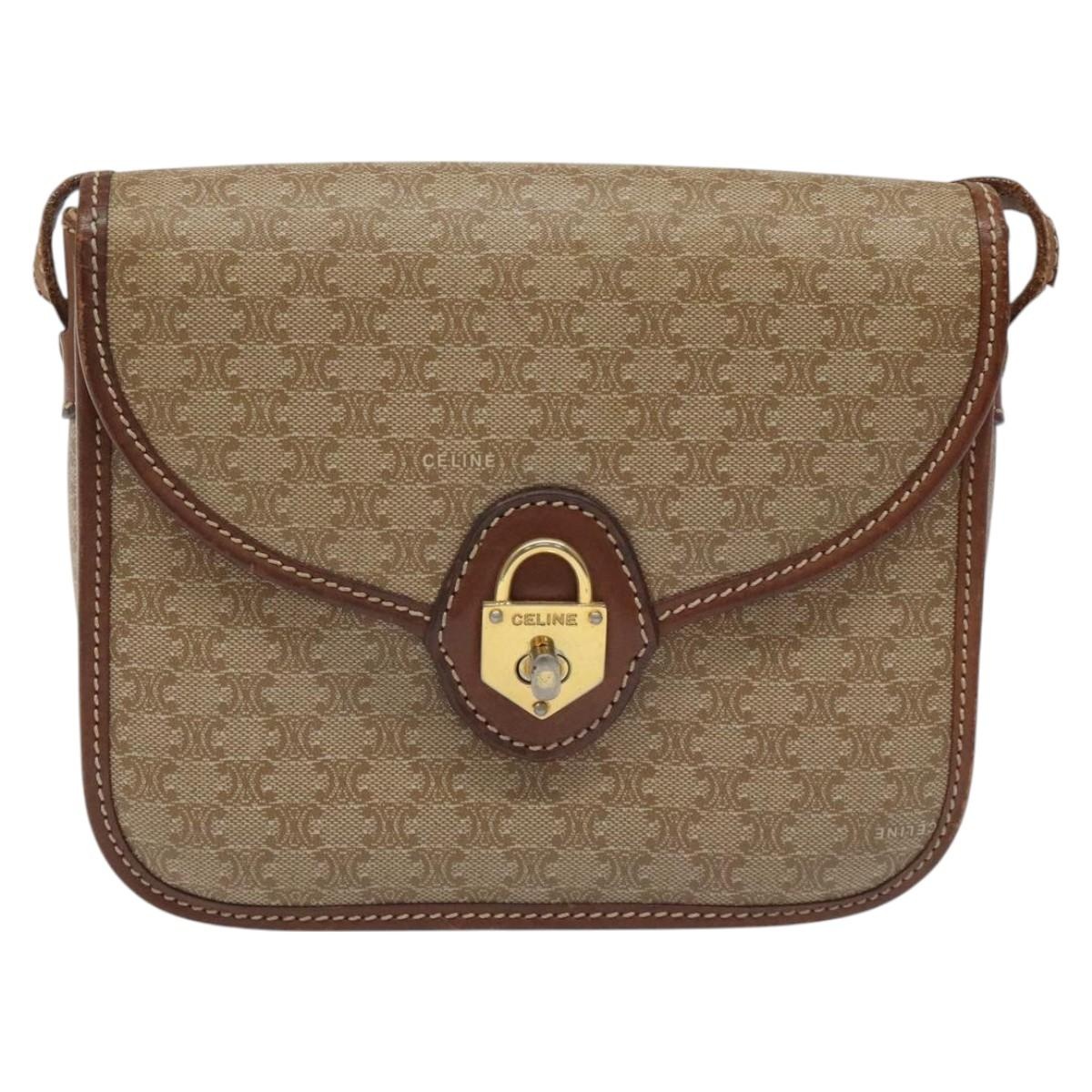 CELINE Macadam Canvas Shoulder Bag Pvc Leather Beige Brown Gold - 2