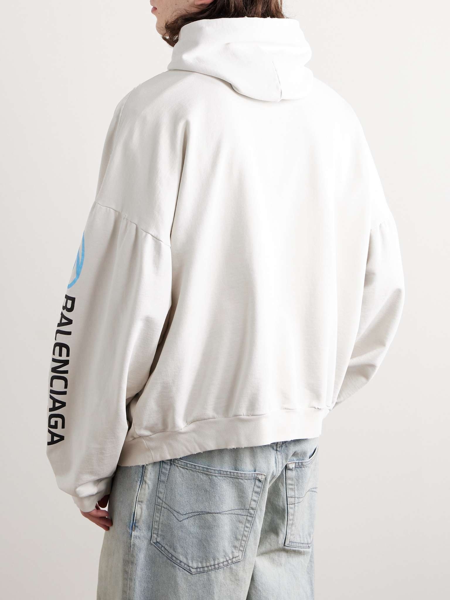 Oversized Logo-Print Distressed Cotton-Jersey Hoodie - 4