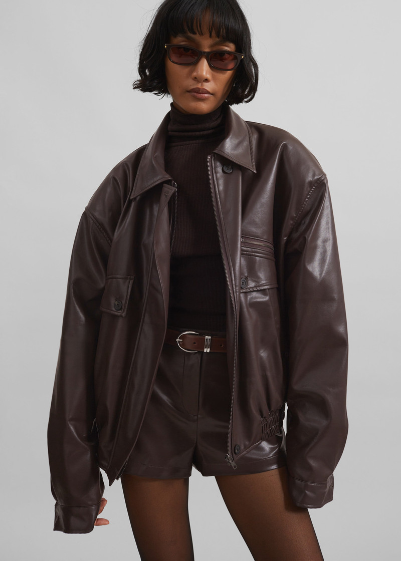 Belmont Faux Leather Jacket - Brown 8