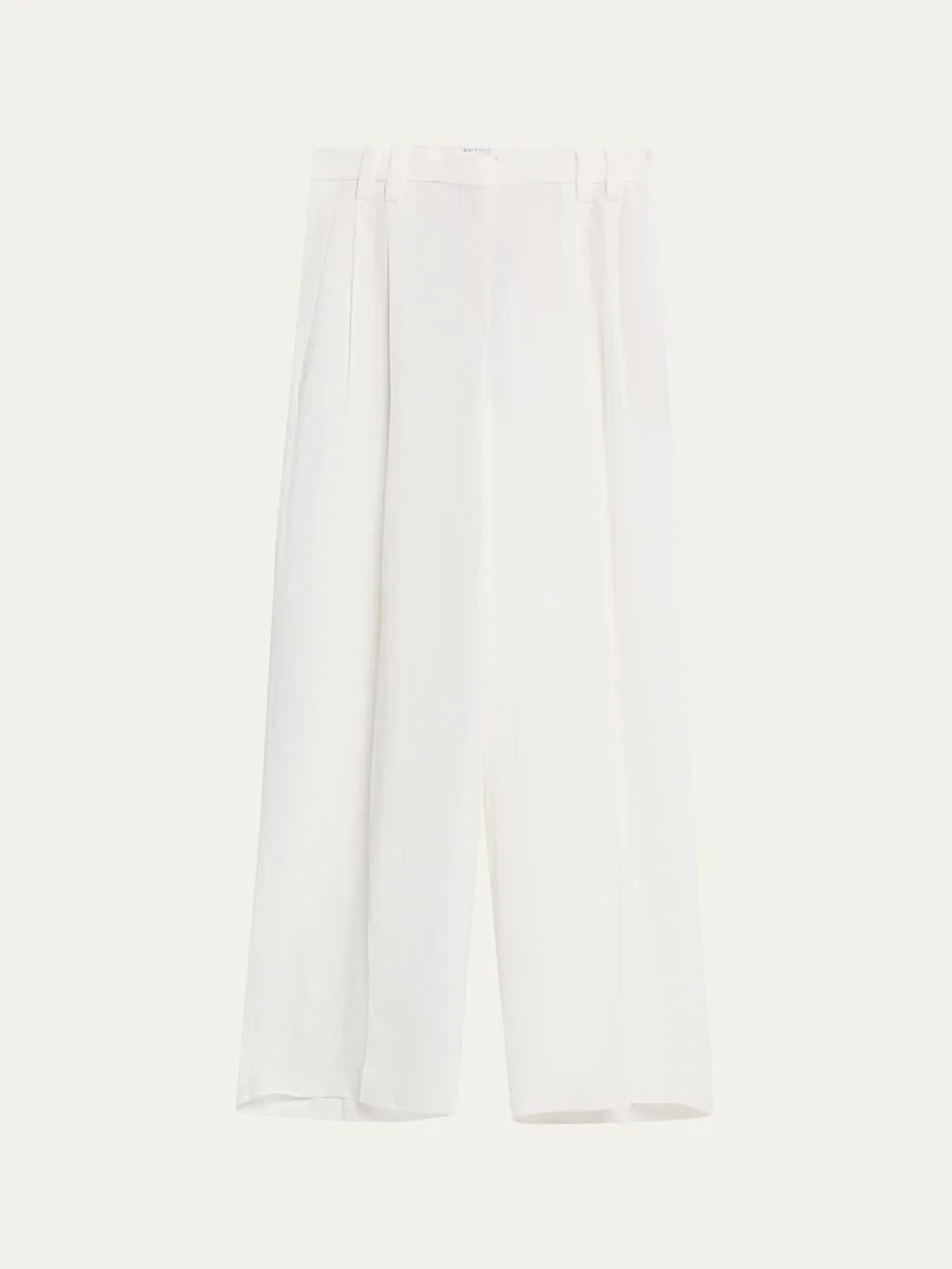 Monili-Trim Linen Gabardine Wide-Leg Pants - 1