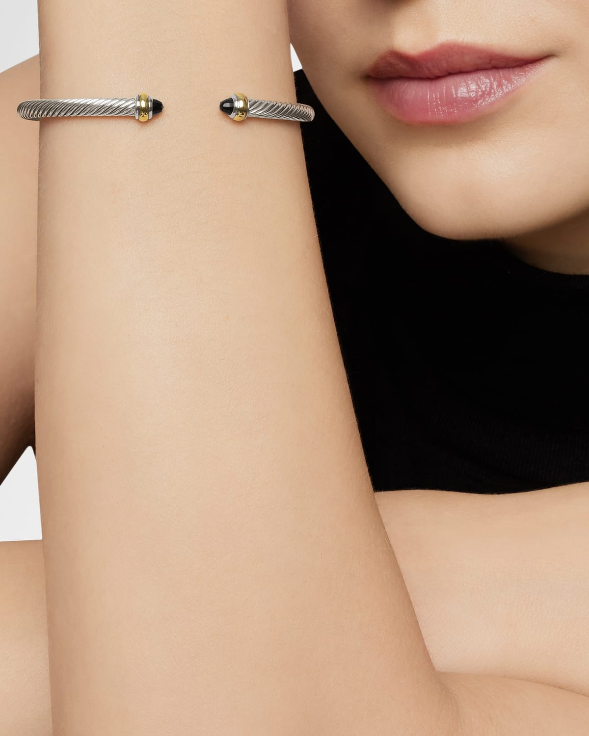 Cable Bracelet with Gemstone in Silver with 18K Gold, 4mm - 7