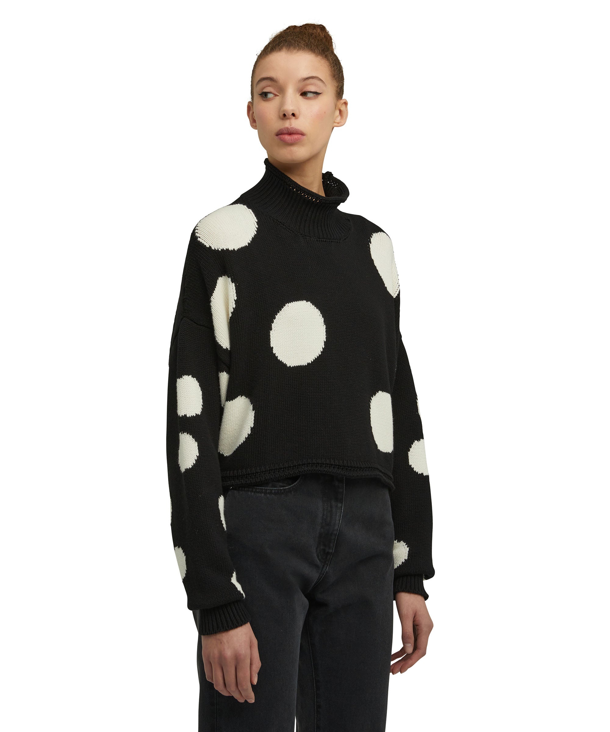 Cotton turtleneck sweater with high Macro Polka Dots - 3