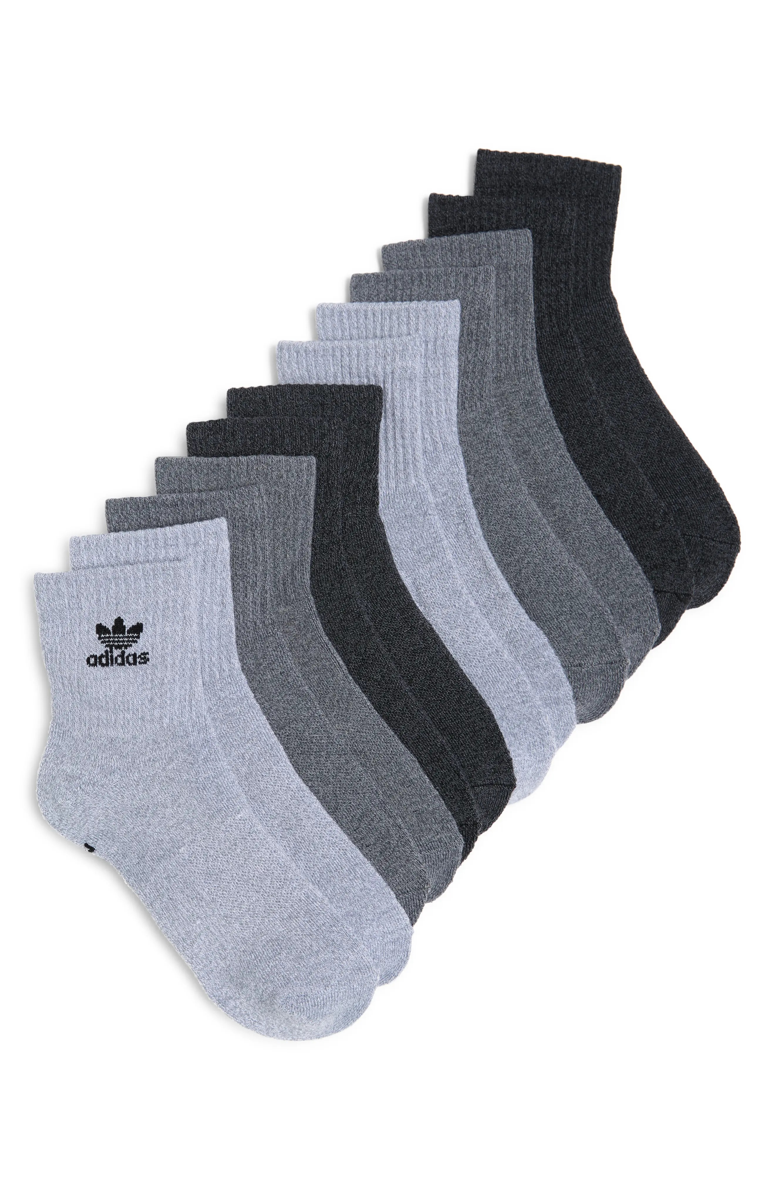 Gender Inclusive Originals Trefoil 6-Pack Ankle Socks in Grey/Black - 8