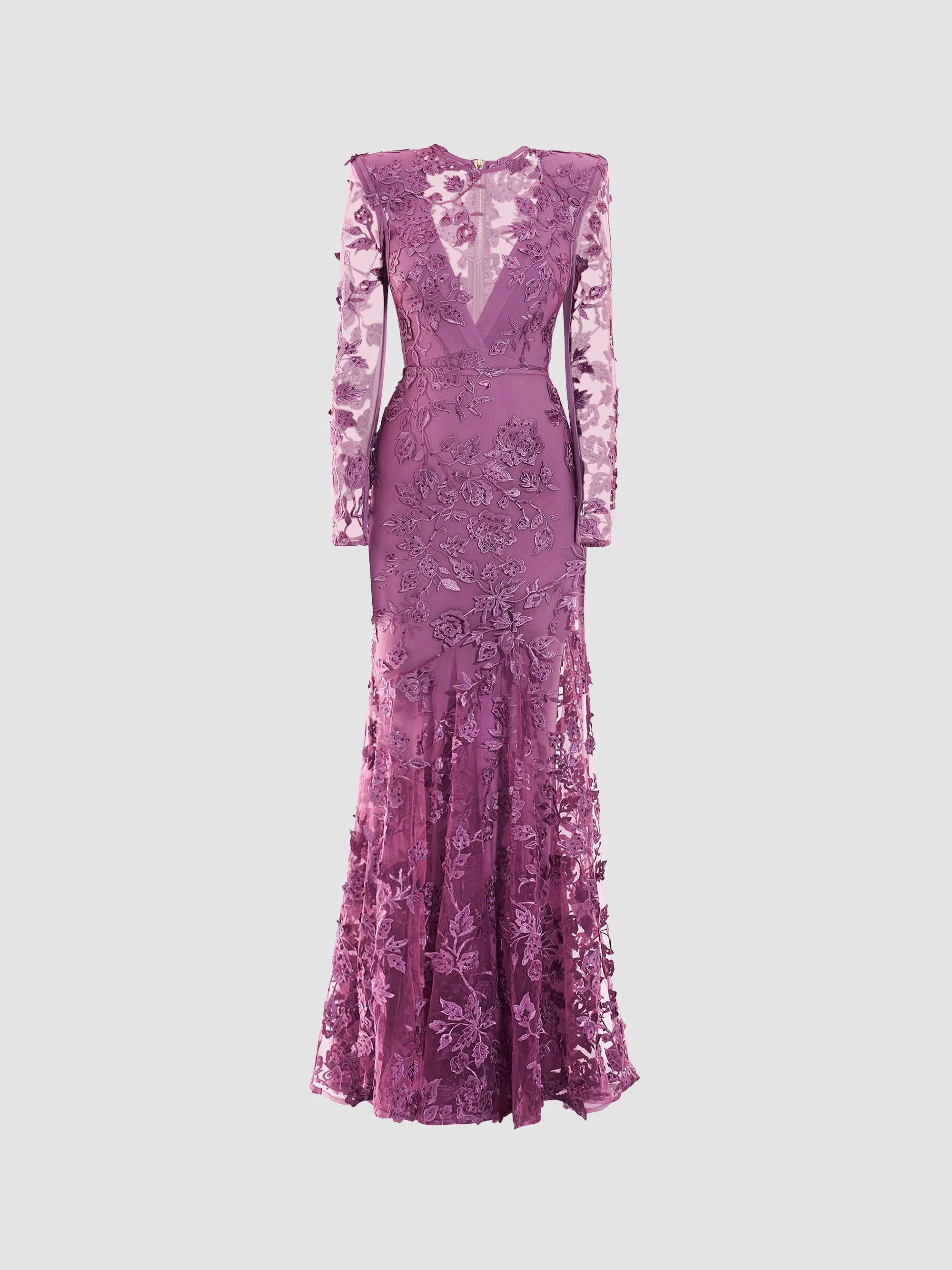 Women's Poetry Remains Embroidered Mermaid Gown - Mauve - 1
