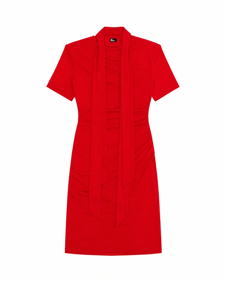RED DRAPED SHORT DRESS - 1