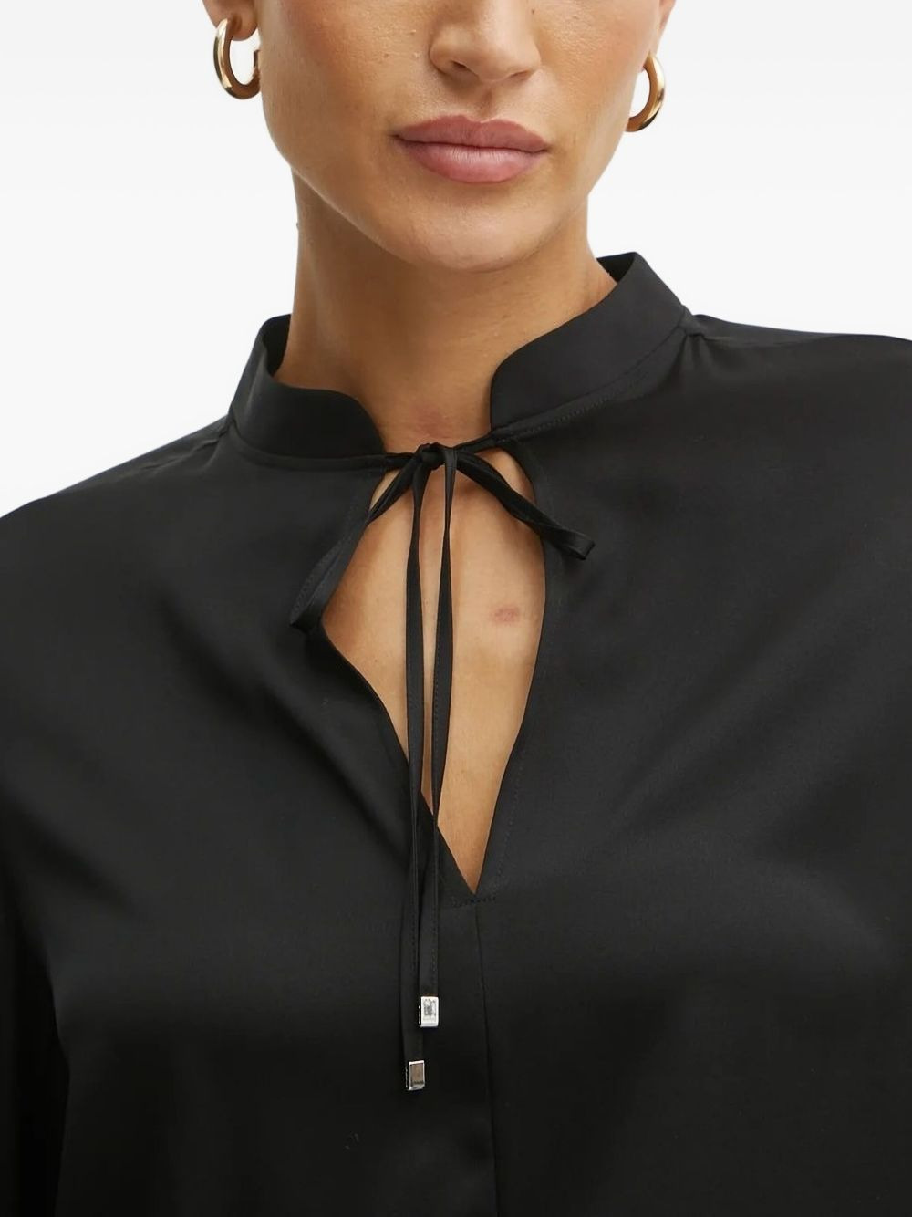 keyhole-neck long-sleeve blouse - 3