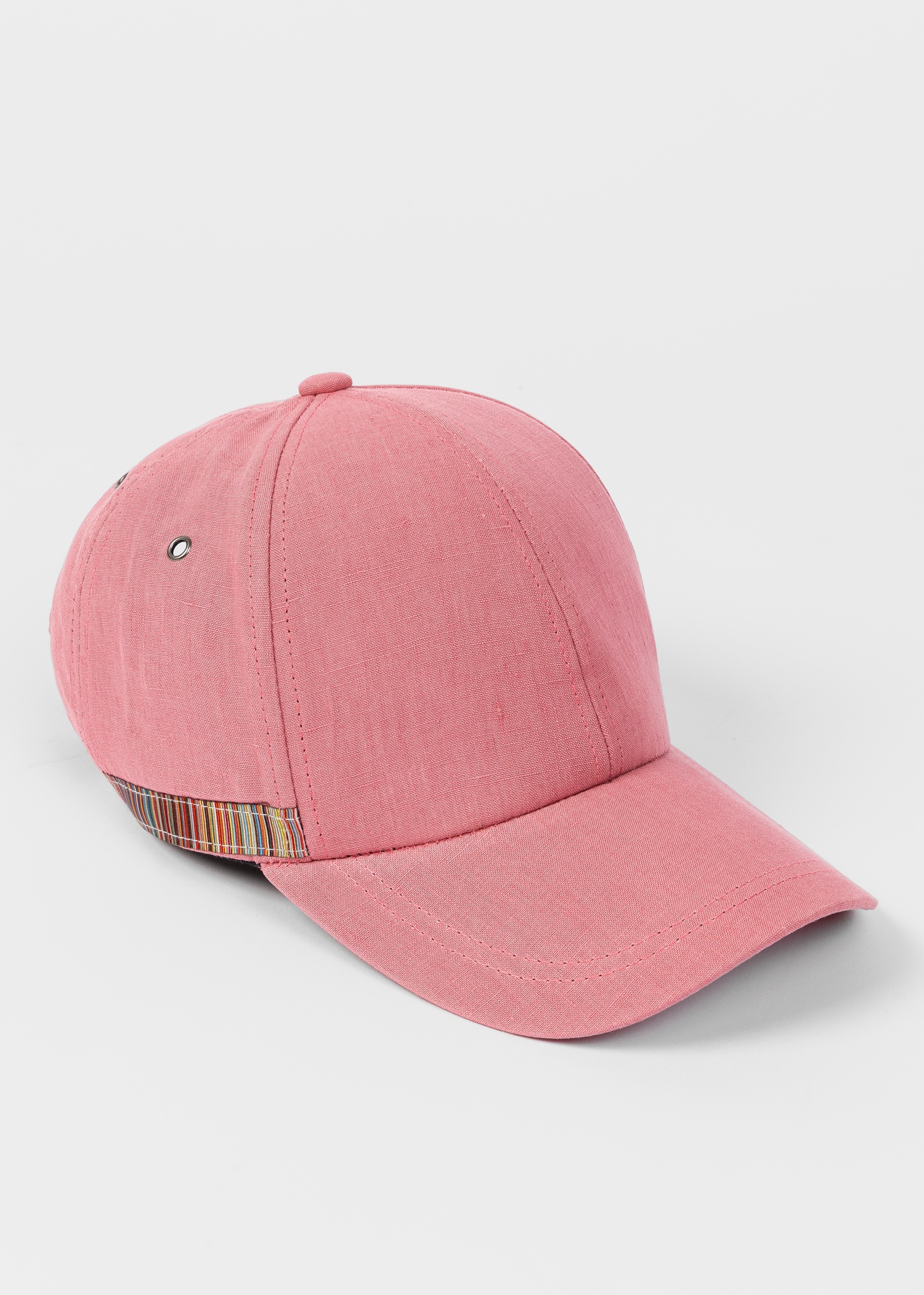 Pink Linen Signature Stripe Trim Cap - 3