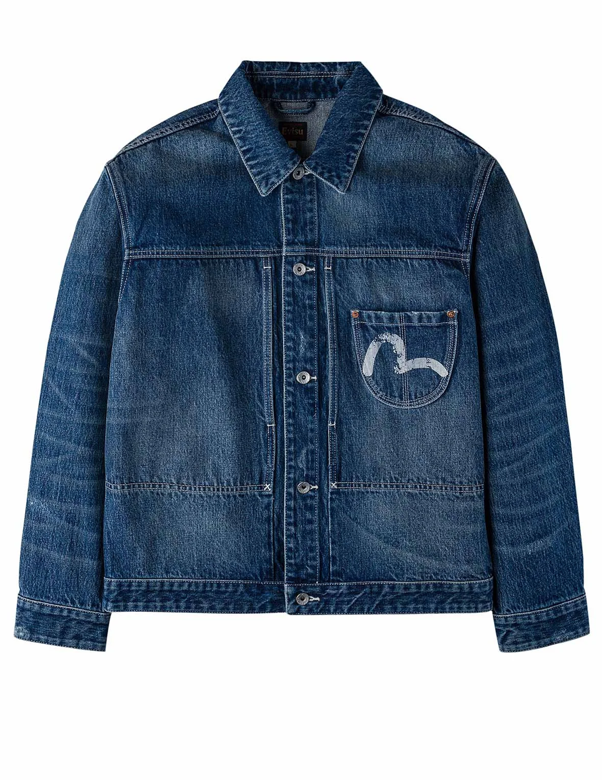 Distressed Seagull Print Relax Fit Vintage Washed Denim Jacket - 1