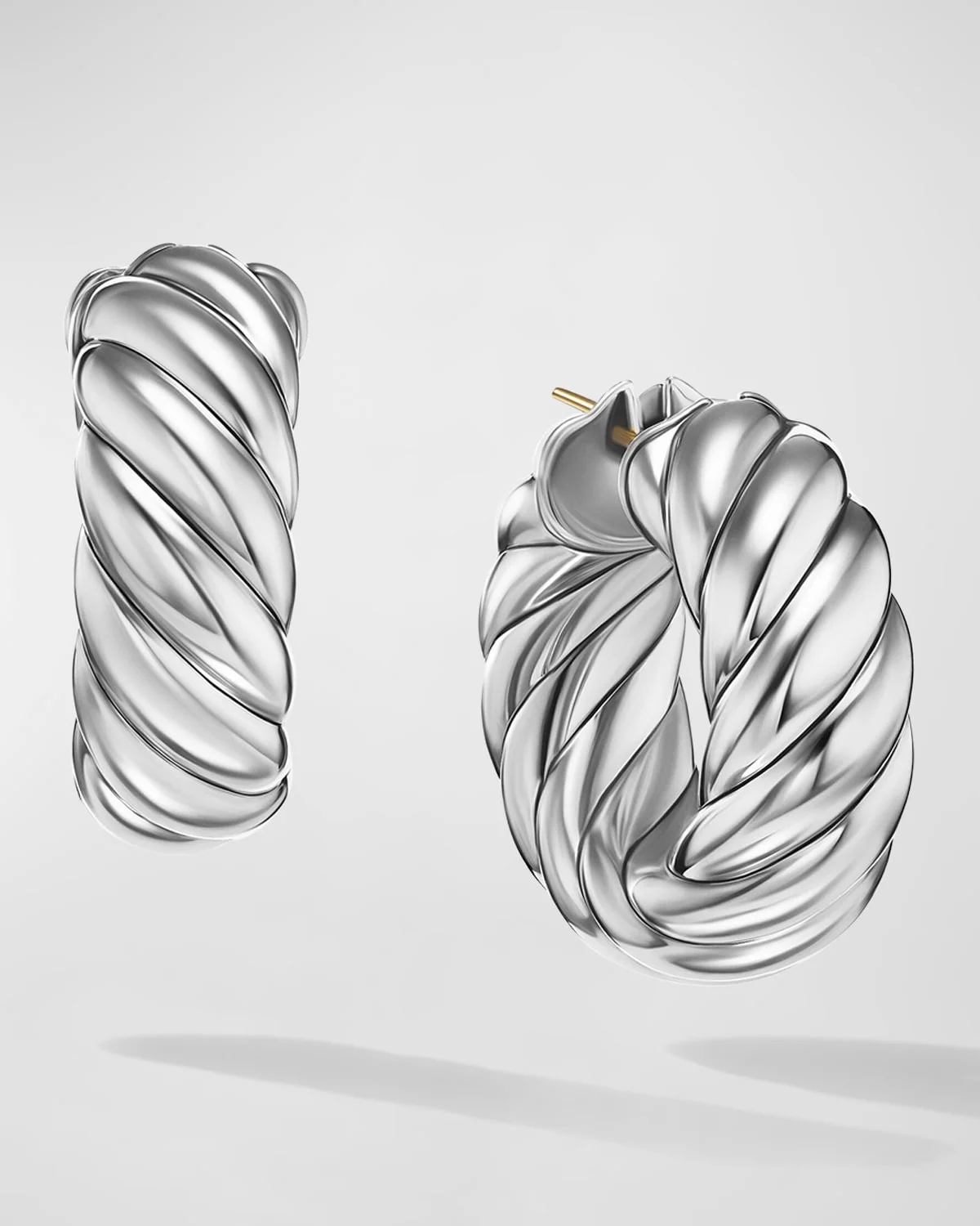 Sculpted Cable Hoop Earrings in Silver, 9mm, 1"L - 1