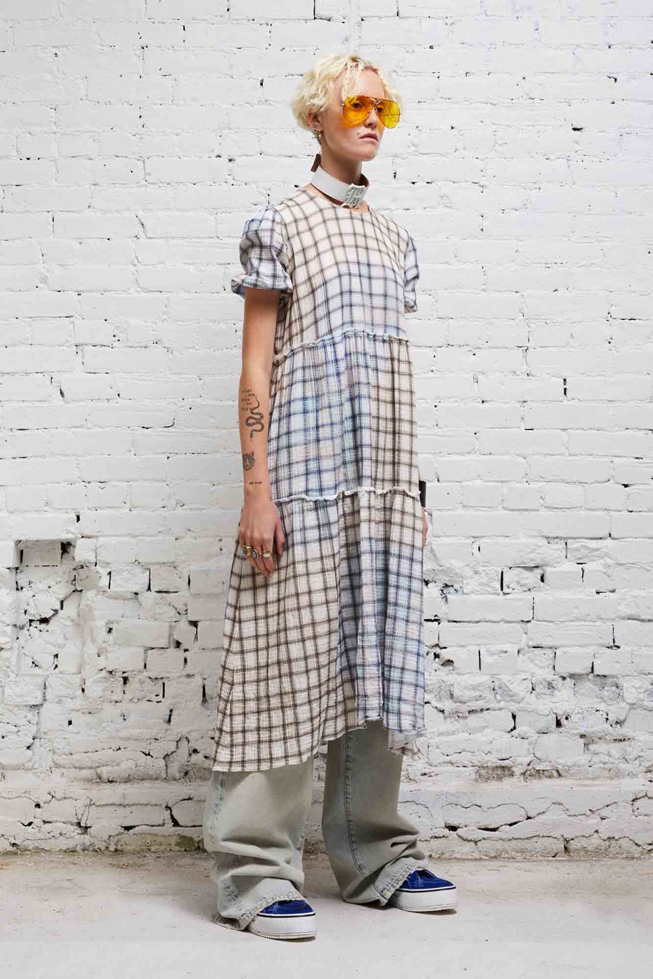 SHREDDED RELAXED MIDI - BLEACHED PLAID - 3