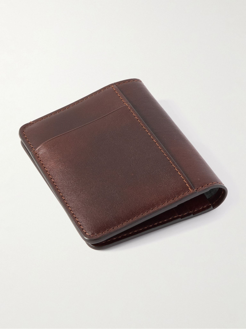 Brunello Cucinelli Logo-Debossed Leather Bifold Cardholder Burgundy outlook