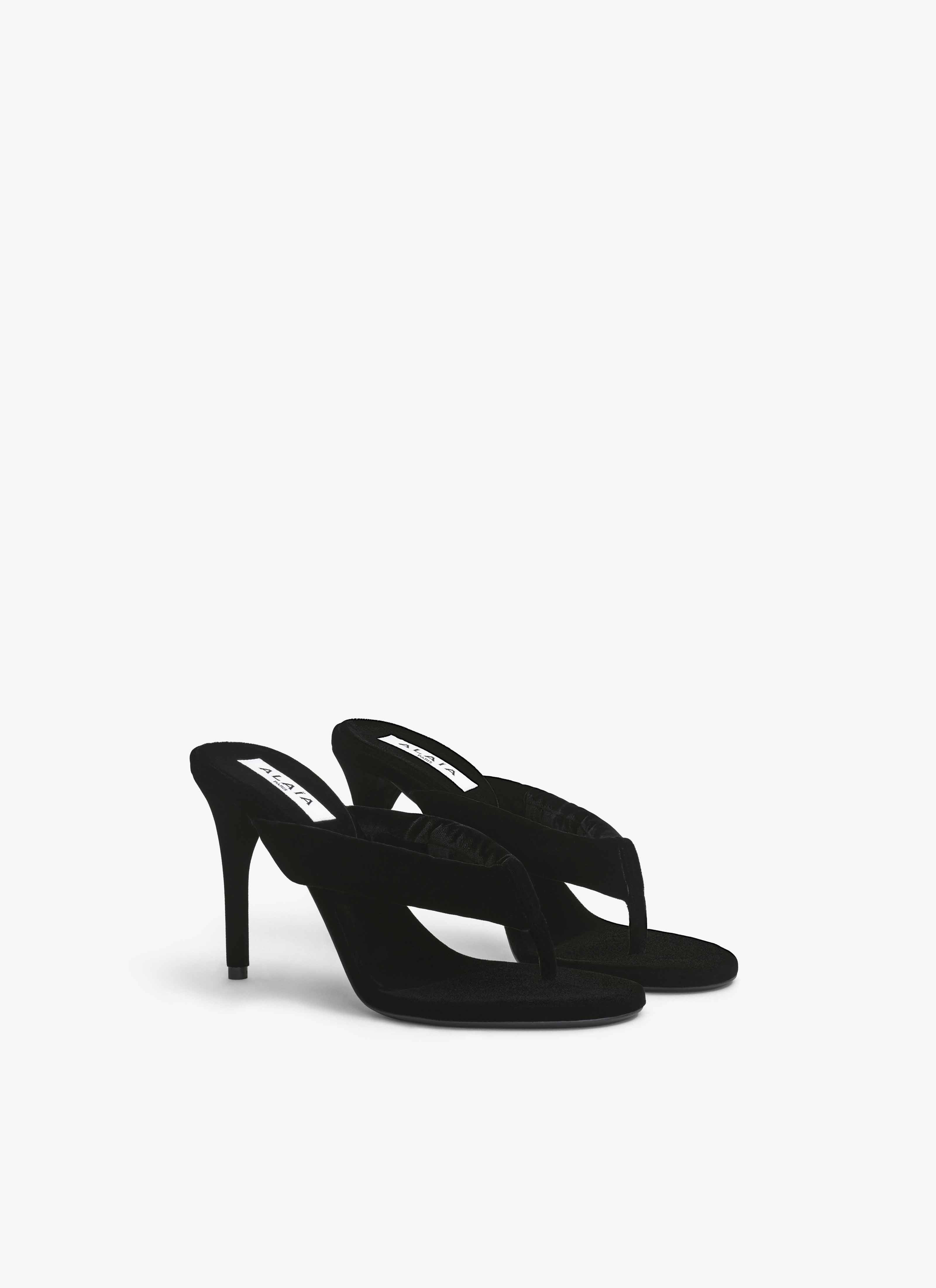 HEEL THONG MULES IN VELVET - 3