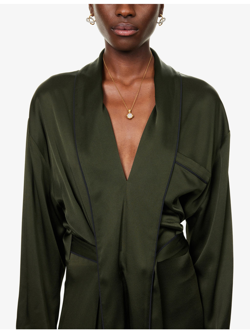 Wrap Shawl-Collar Woven Gown - 5