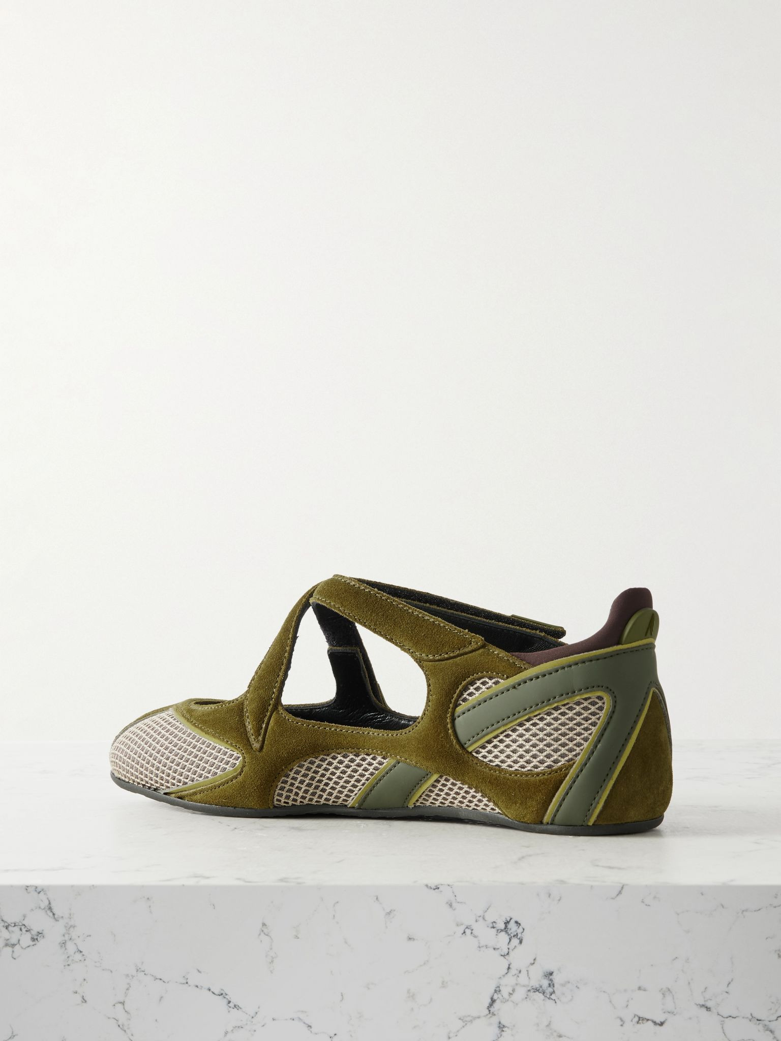 Floor 01 mesh-trimmed suede flats Army green - 3