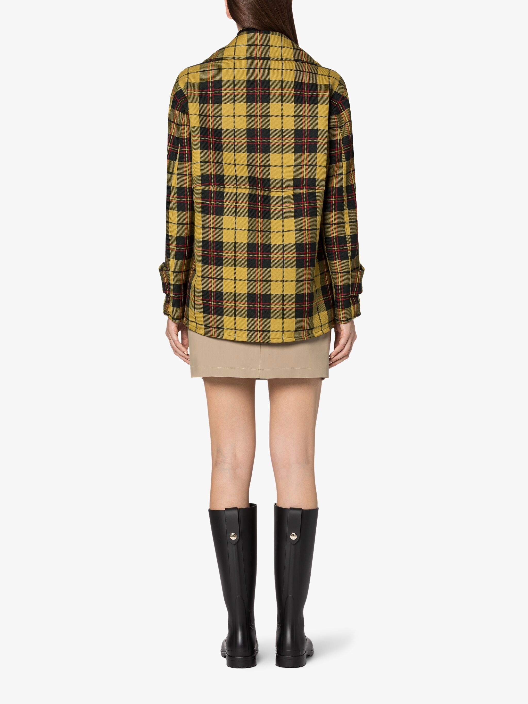 FIONA YELLOW TARTAN WOOL & SILK PEA COAT - 4