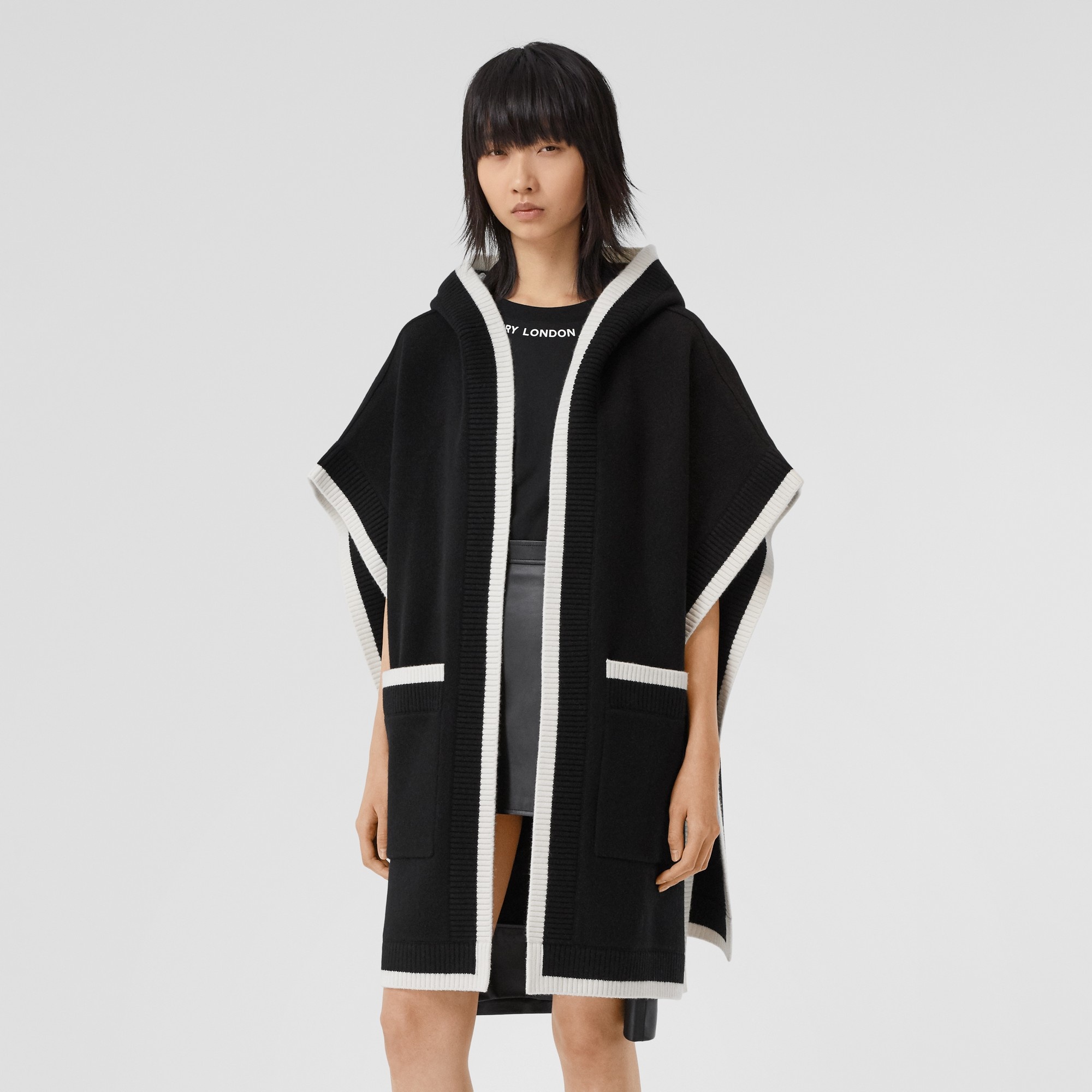Logo Graphic Wool Cashmere Jacquard Hooded Cape - 4