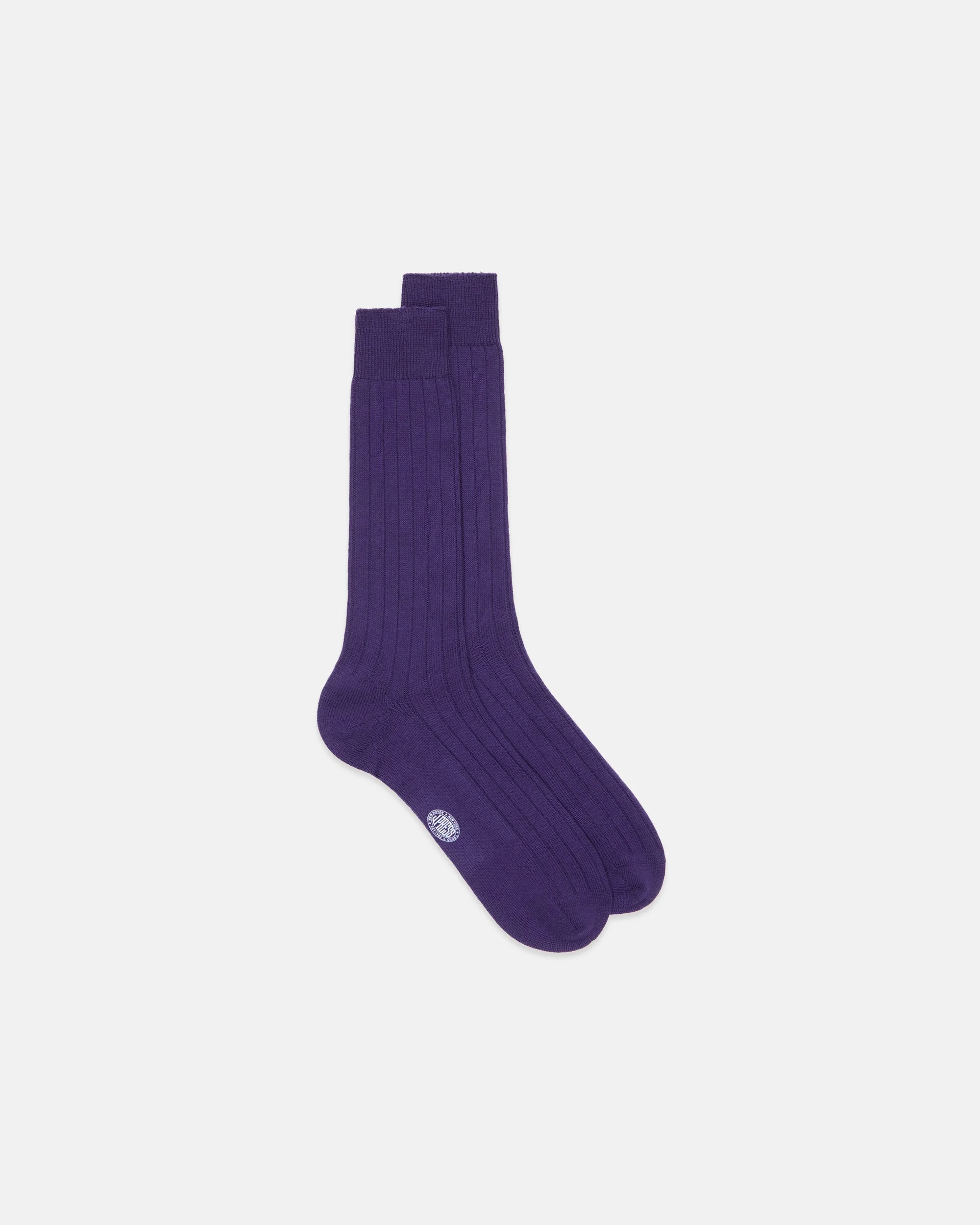 MADE-IN-ITALY SOLID PURPLE MID-CALF RIBBED WOOL SOCKS - 1