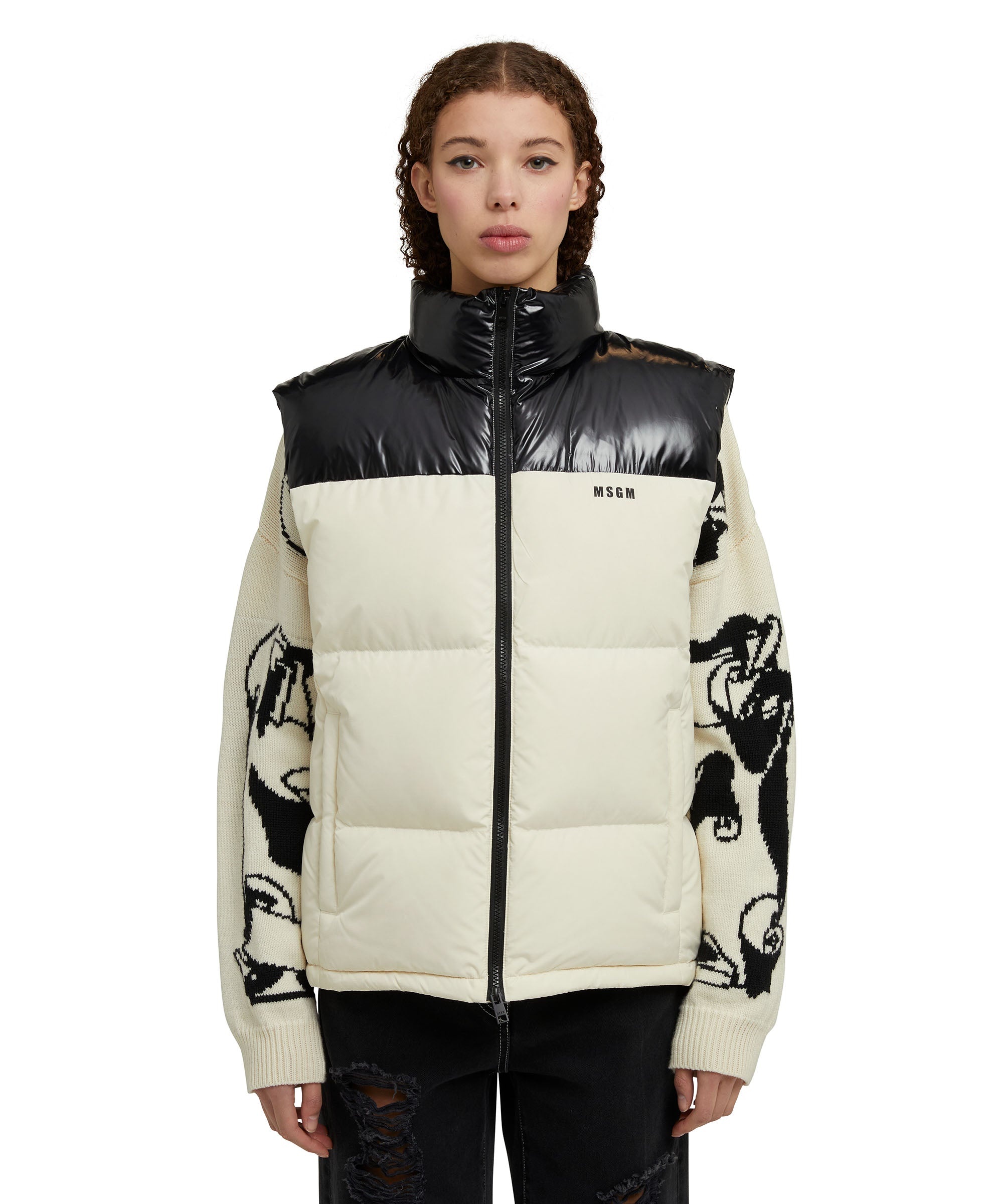 "Ripstop Nylon  &amp; Shiny Nylon" down vest - 2