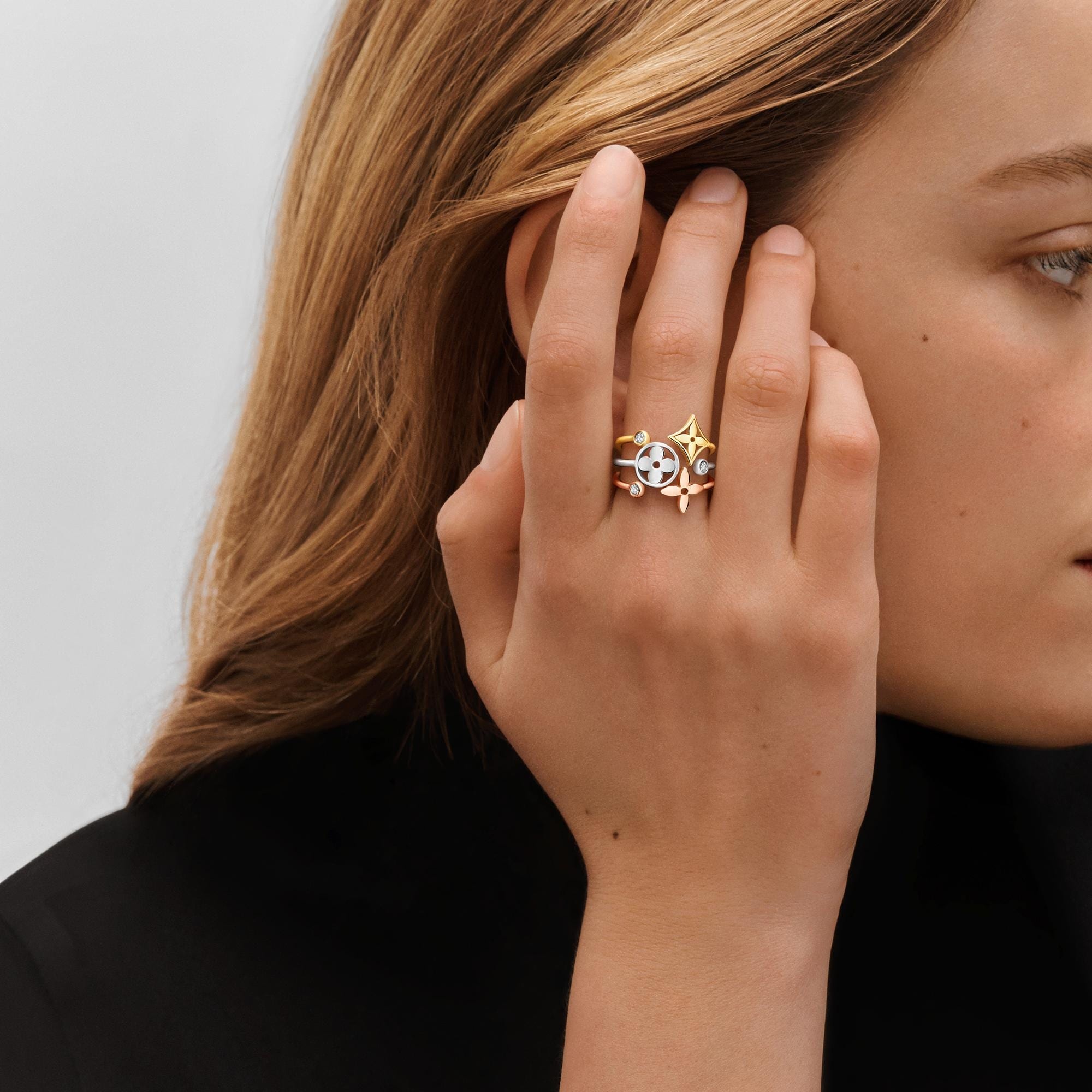 Idylle Blossom ring, 3 golds and diamonds - 3