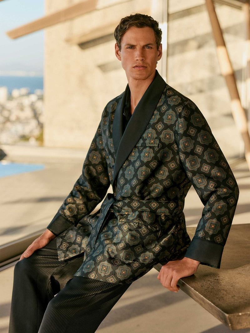 Derek Rose Men's Smoking Jacket Verona 69 Silk Satin Black outlook