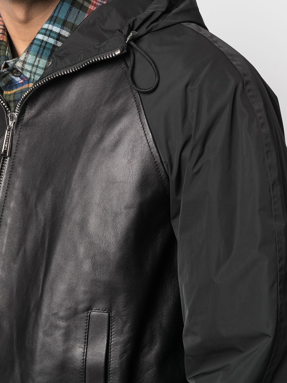 leather hooded bomber jacket - 5