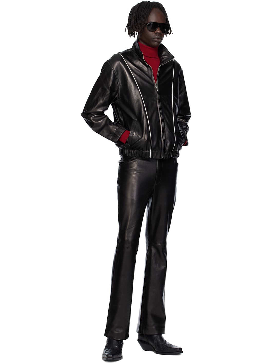 Black Leather Track Jacket - 4