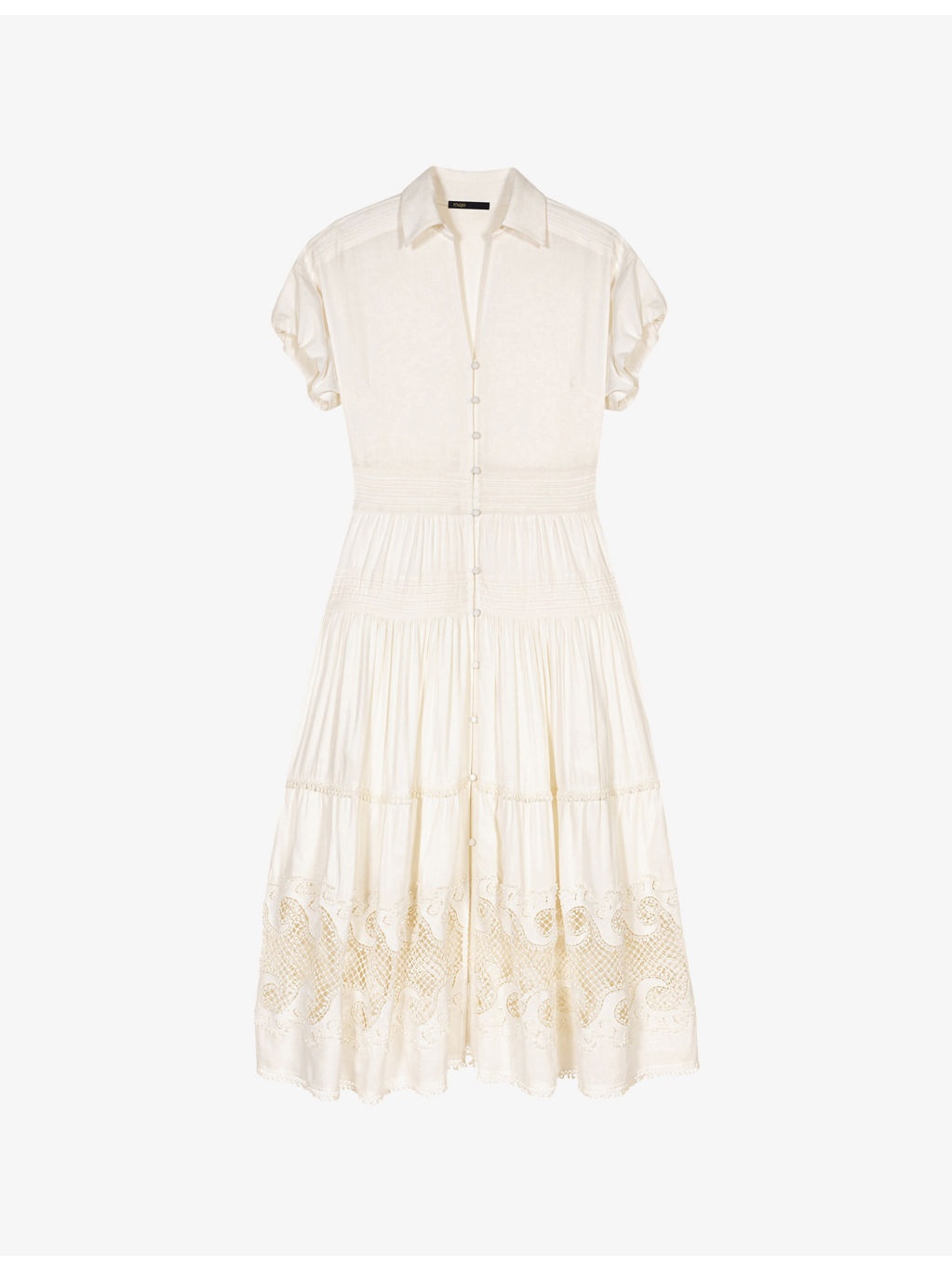 Short-Sleeved Lace-Insert Woven Maxi Dress - 1