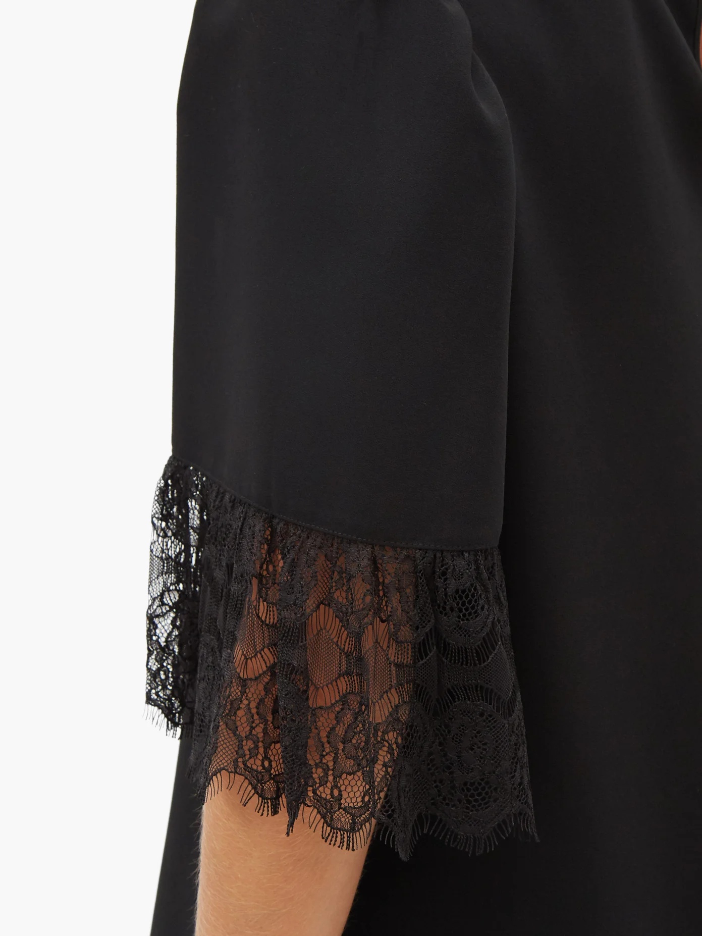 Lace-trimmed bell-sleeved crepe blouse - 4