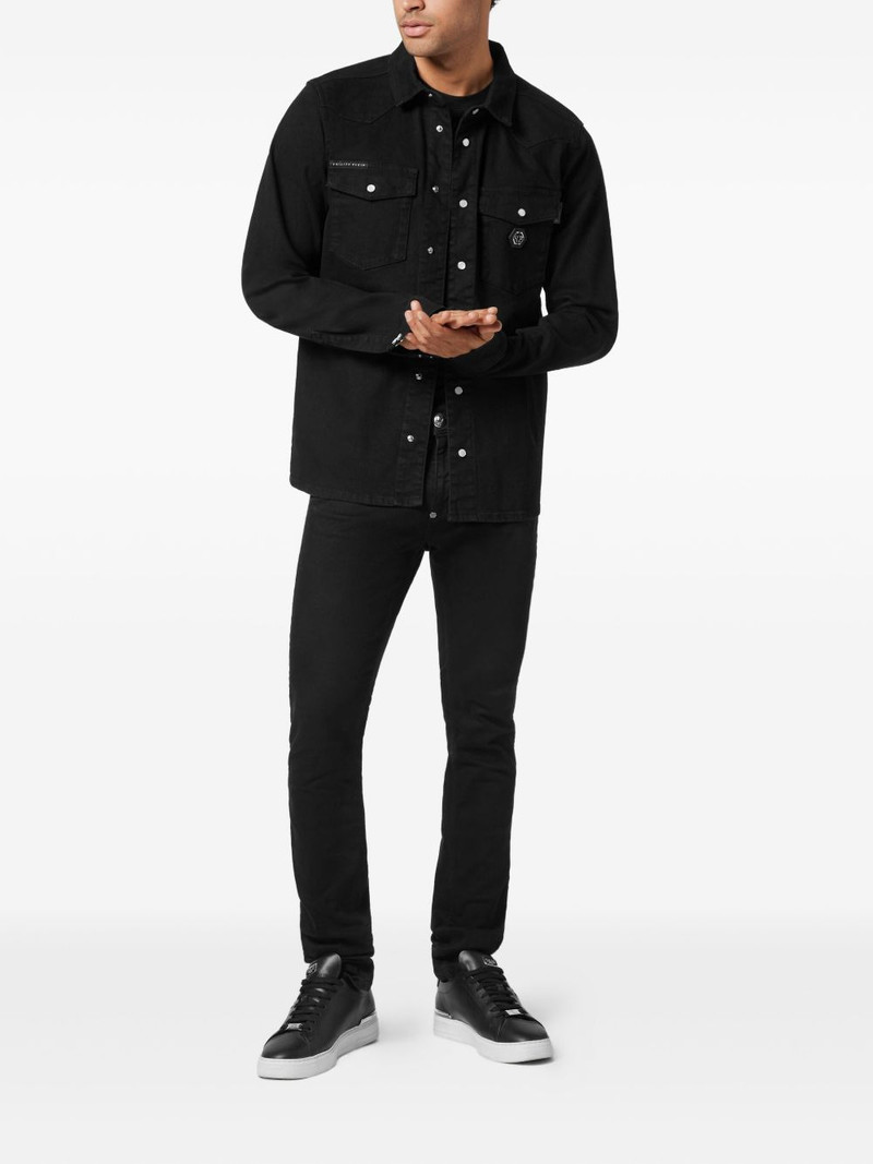 PHILIPP PLEIN logo-plaque denim shirt outlook