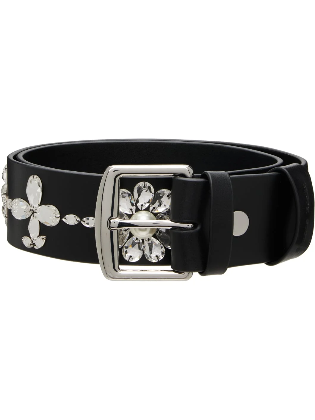 Black Embellished Leather Belt - 1