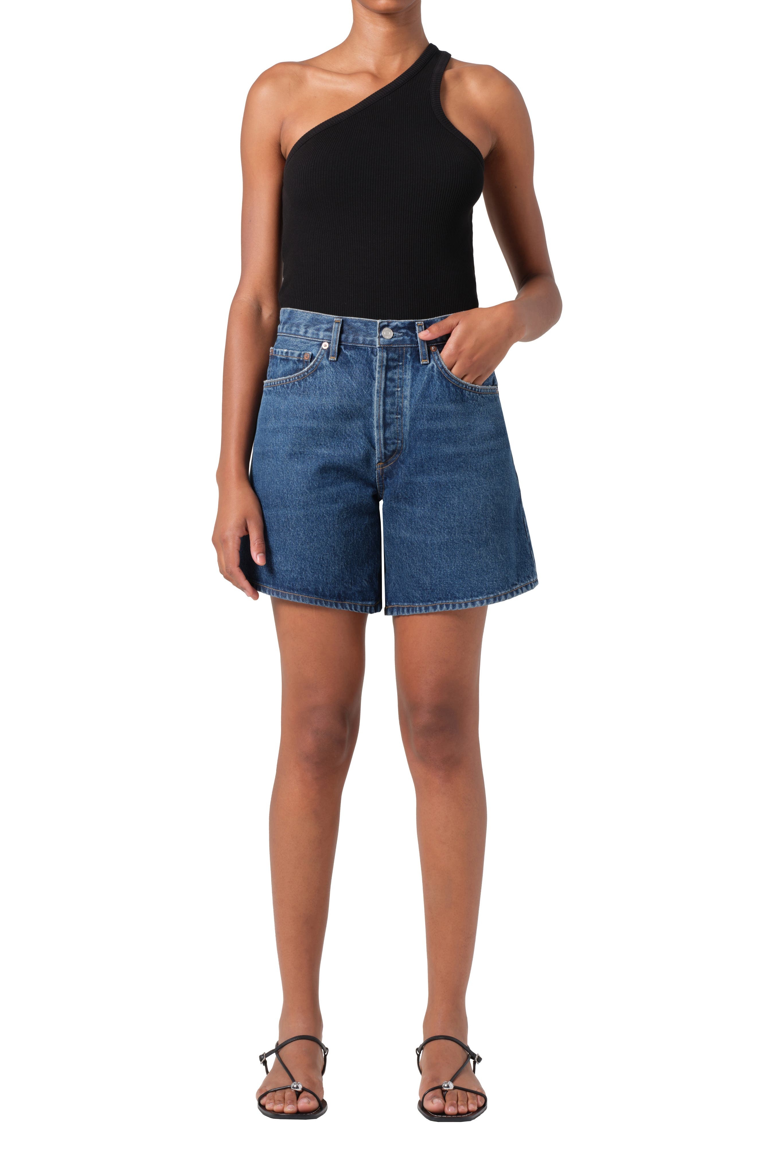 AGOLDE Dame High Waist Mid Length Relaxed Denim Shorts in Enamour at Nordstrom - 5