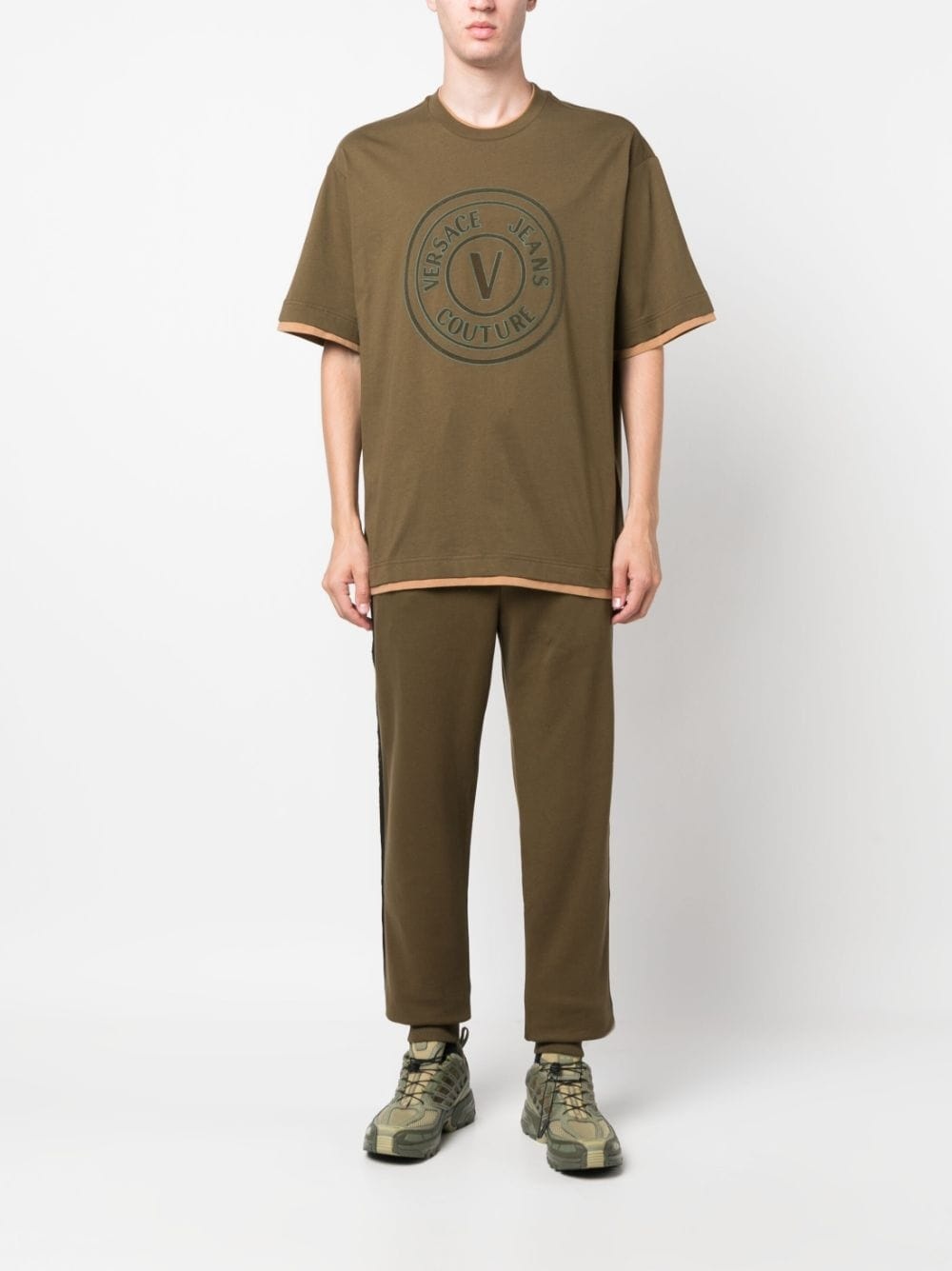 logo-tape detail cotton track pants - 2