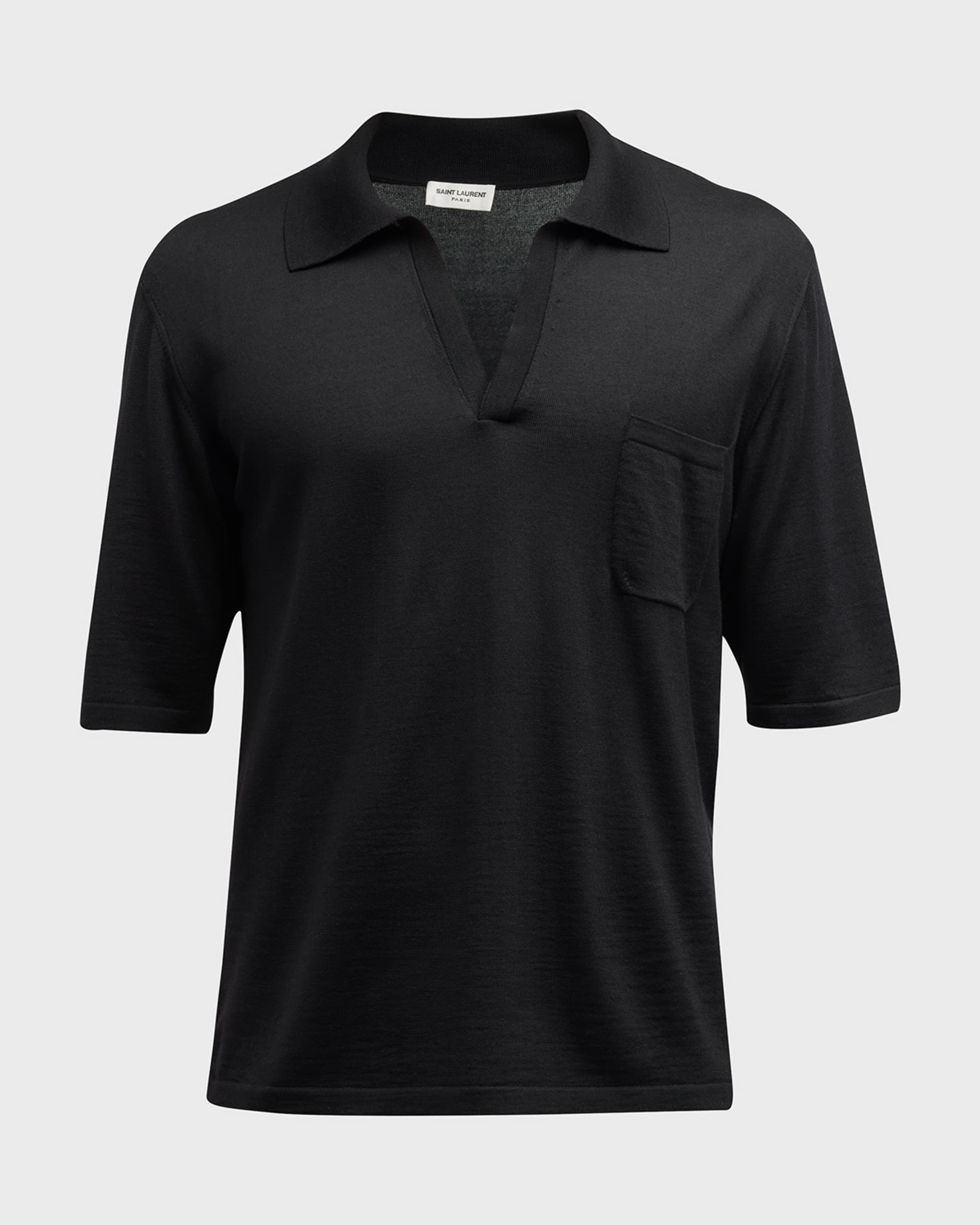 Men's Knit Polo Shirt with Open Collar - 1