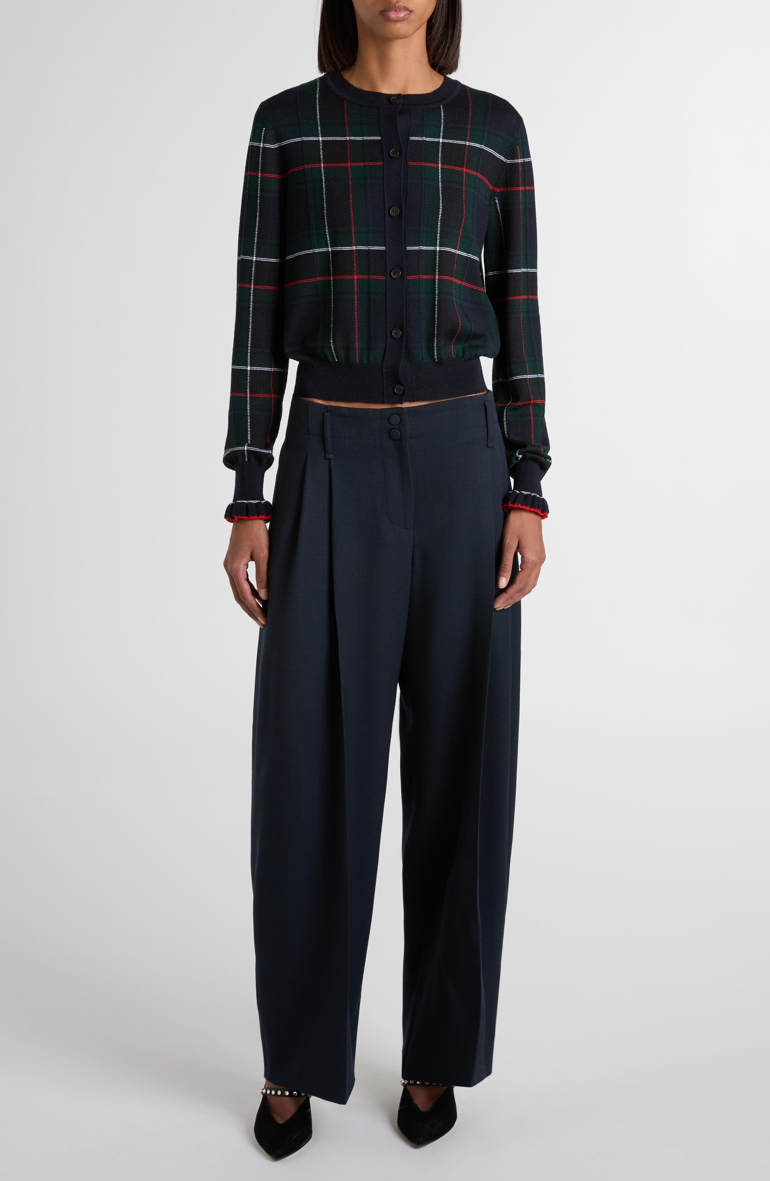 McQueen Pleated High Waist Wide Leg Tailored Wool Trousers in Navy at Nordstrom - 2