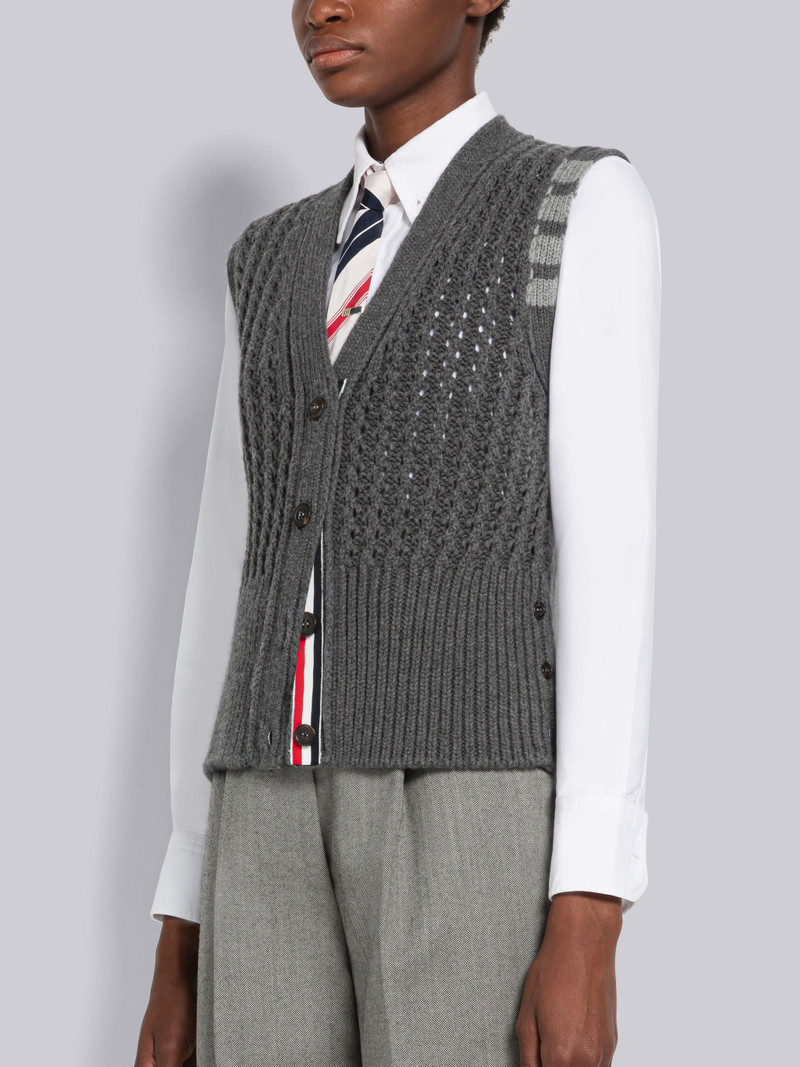 Thom Browne Chunky Pointelle Merino Wool 4-Bar V-Neck Vest outlook