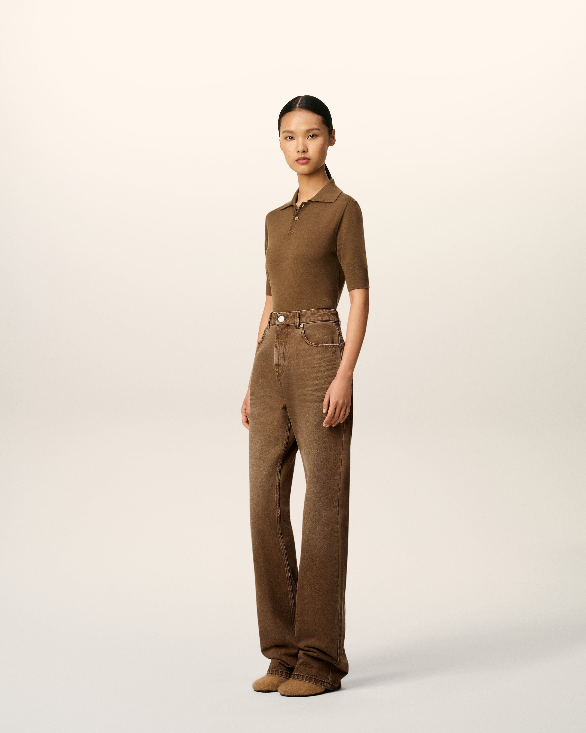 BROWN COTTON LARGE FIT JEANS - 6