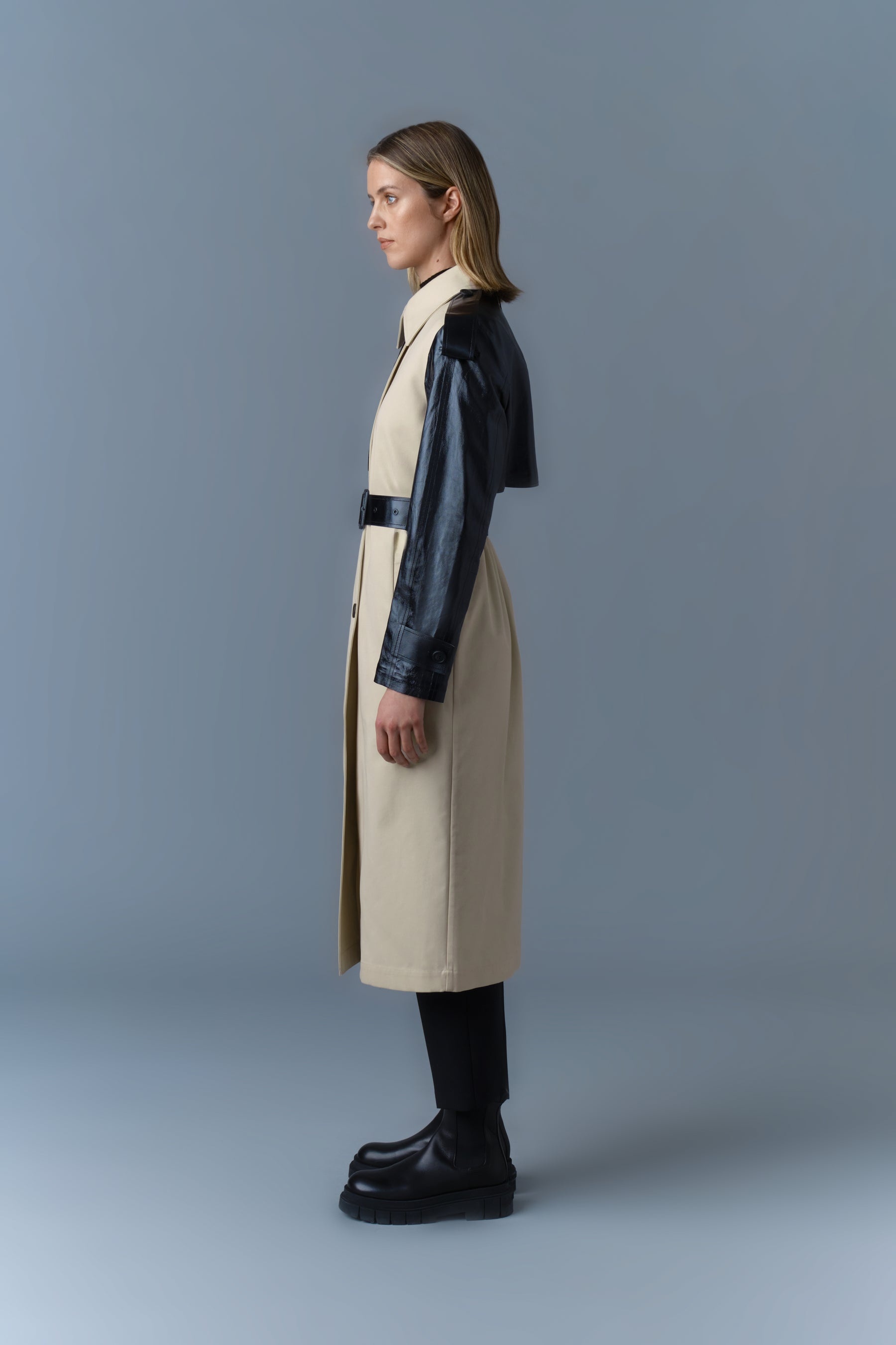 LEIKO Maxi Two-Toned Twill & Leather Trench - 4