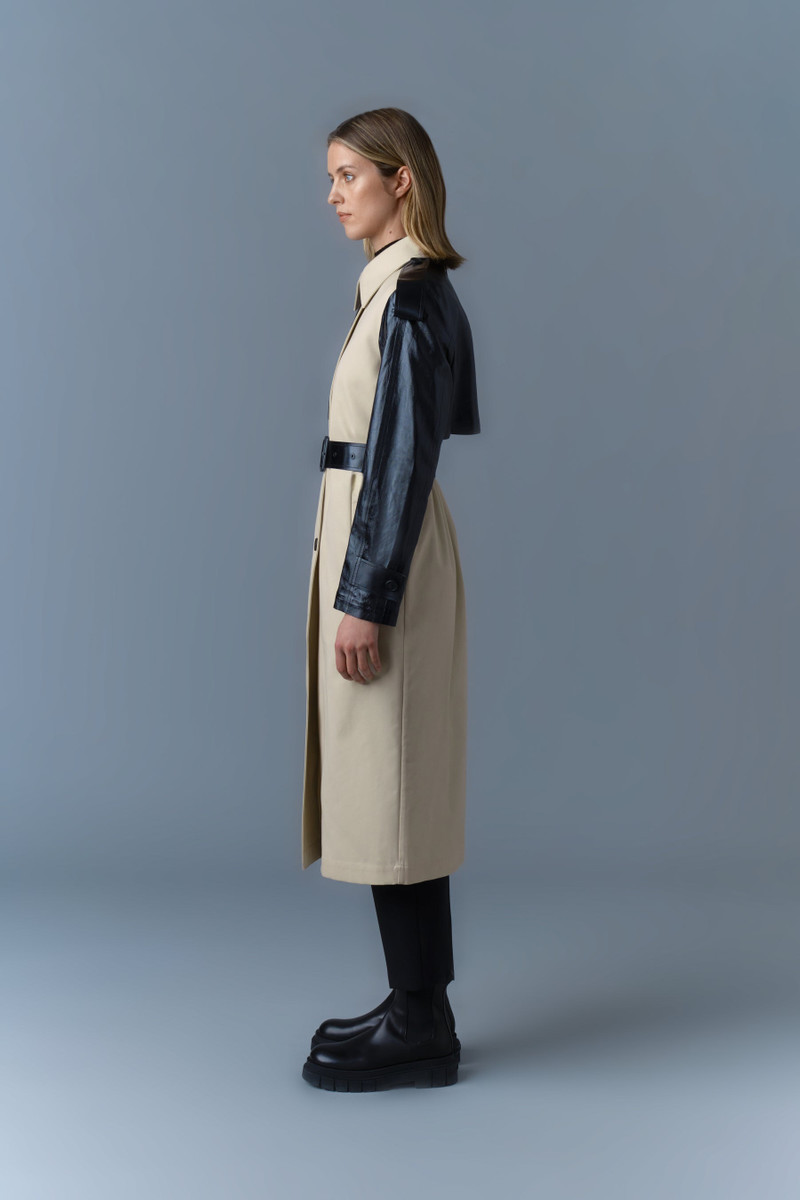 LEIKO Maxi Two-Toned Twill & Leather Trench 4