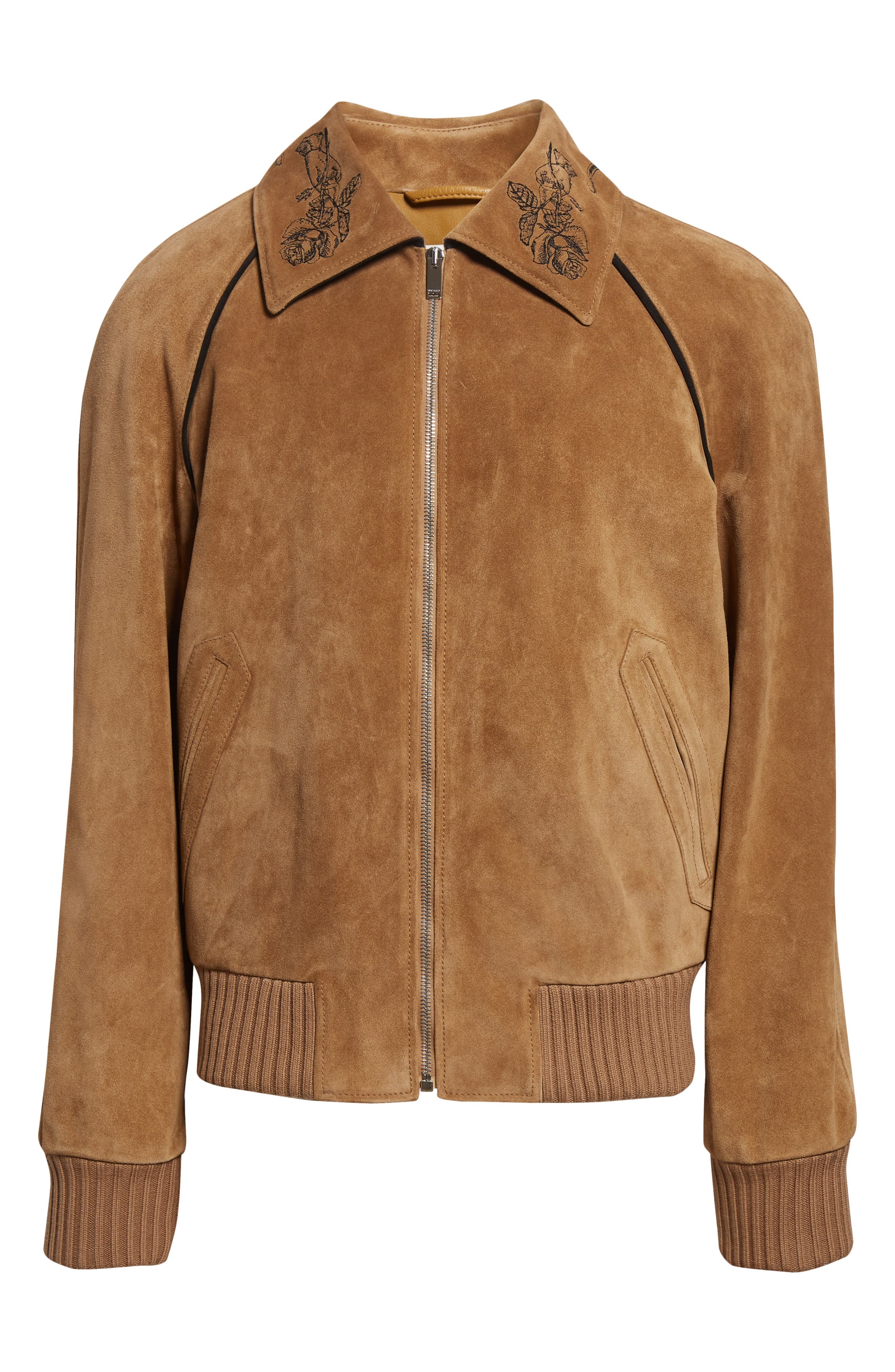 McQueen Crop Suede Bomber Jacket in Mid Tan/Black at Nordstrom - 7