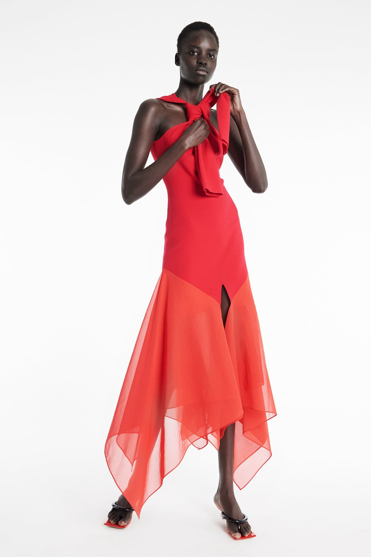 KNIT DRESS WITH ORGANZA INSERTS RED - 6