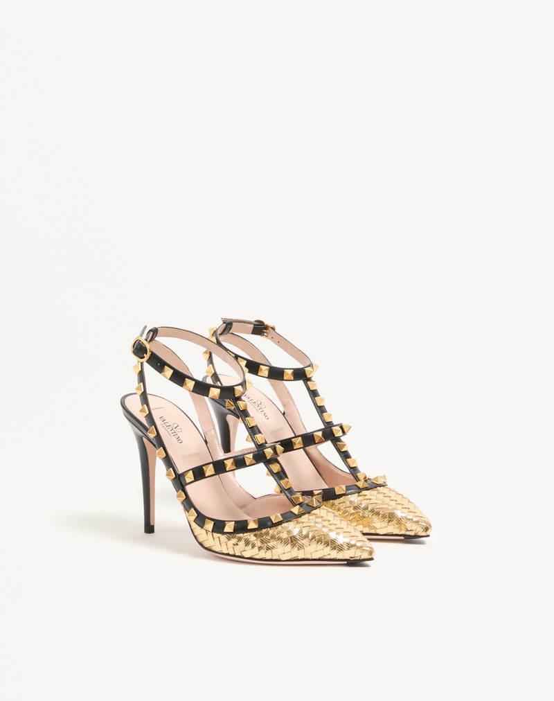 ROCKSTUD PUMPS IN WOVEN LAMINATED NAPPA 100MM 2