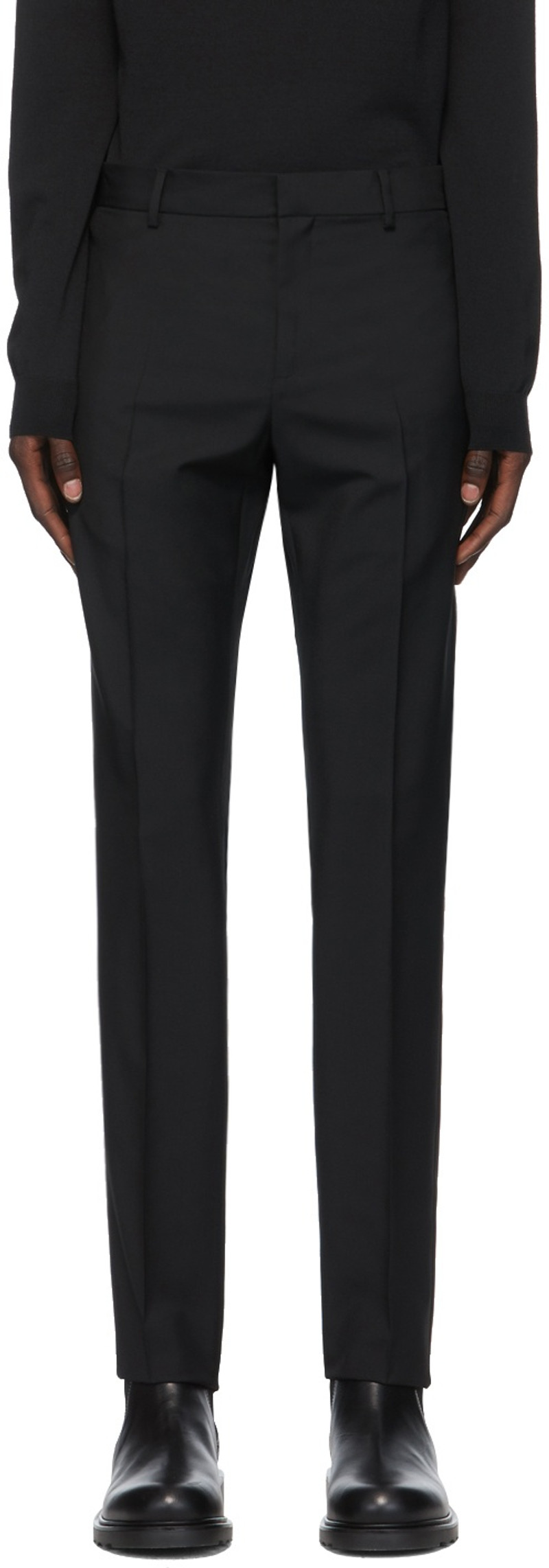 Black Wool & Mohair Zip Trousers 1