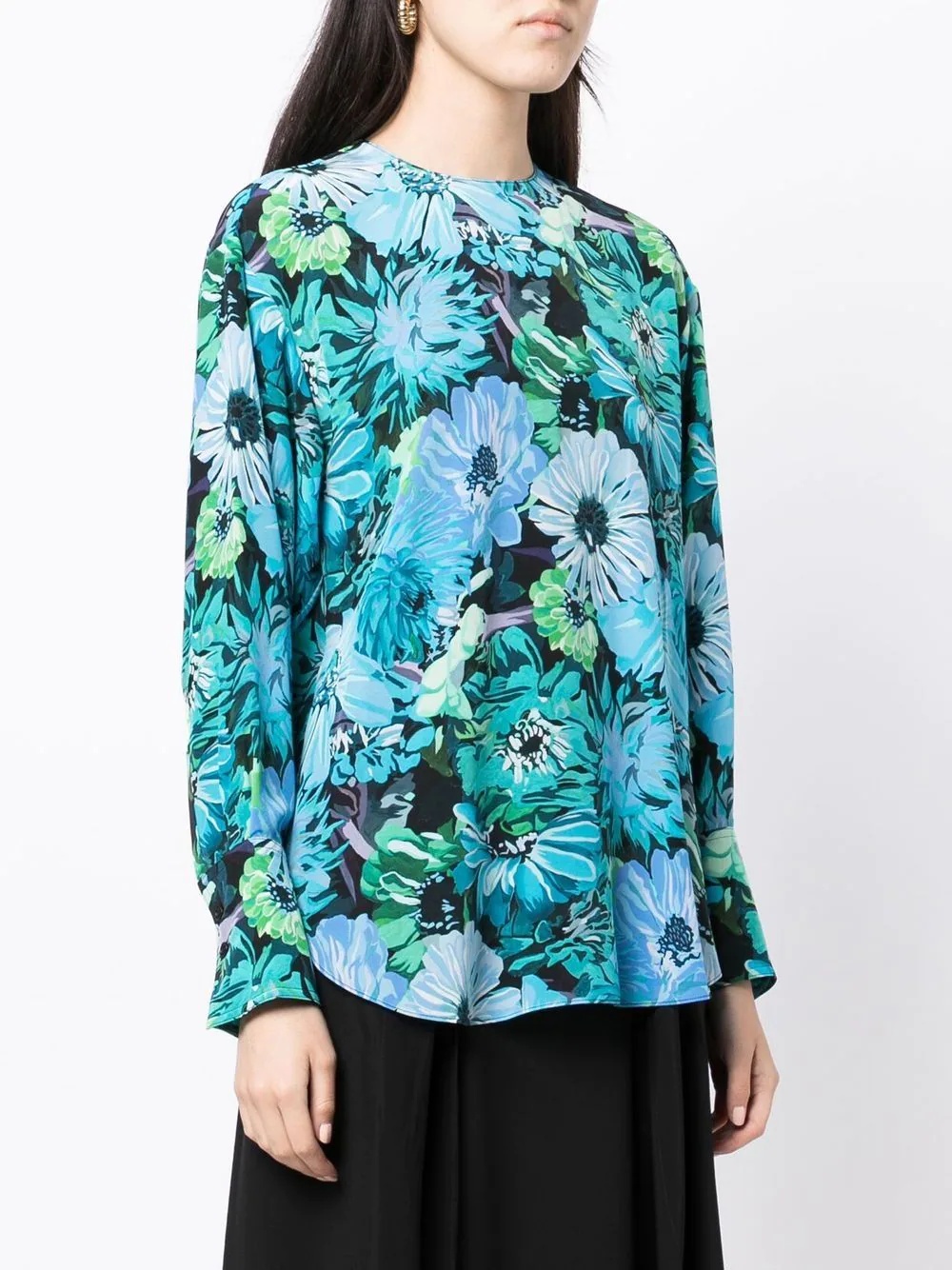 floral-print long-sleeve silk blouse - 3