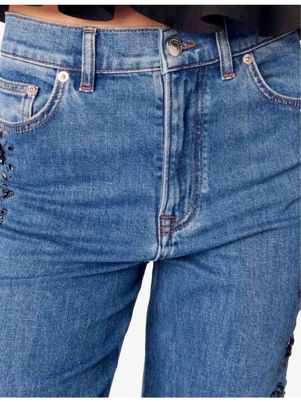 Embroidered Rhinestone-Embellishment Denim Jeans - 5