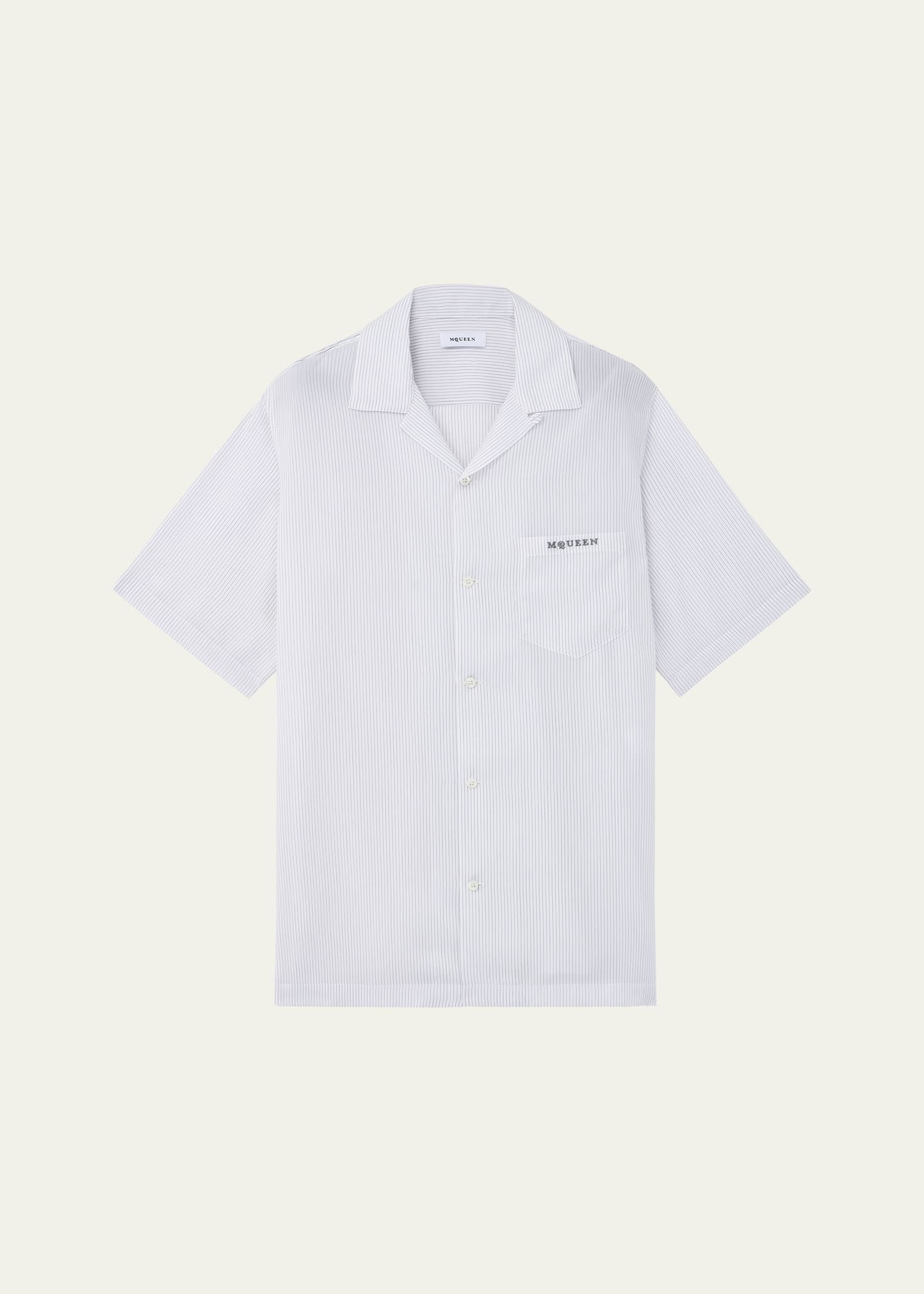 Men's Pinstripe Short-Sleeve Logo Pocket Camp Shirt - 1