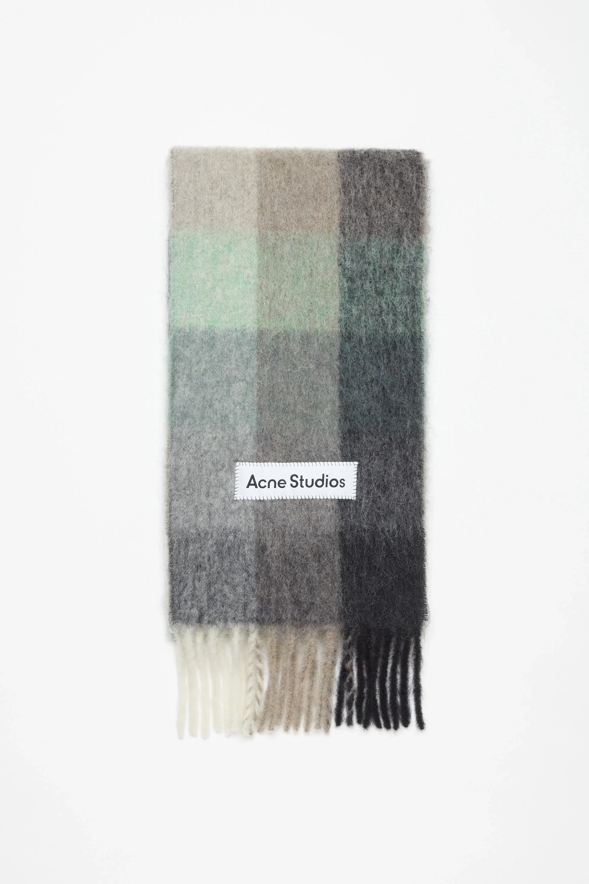 Mohair checked scarf - Green/grey/black - 1