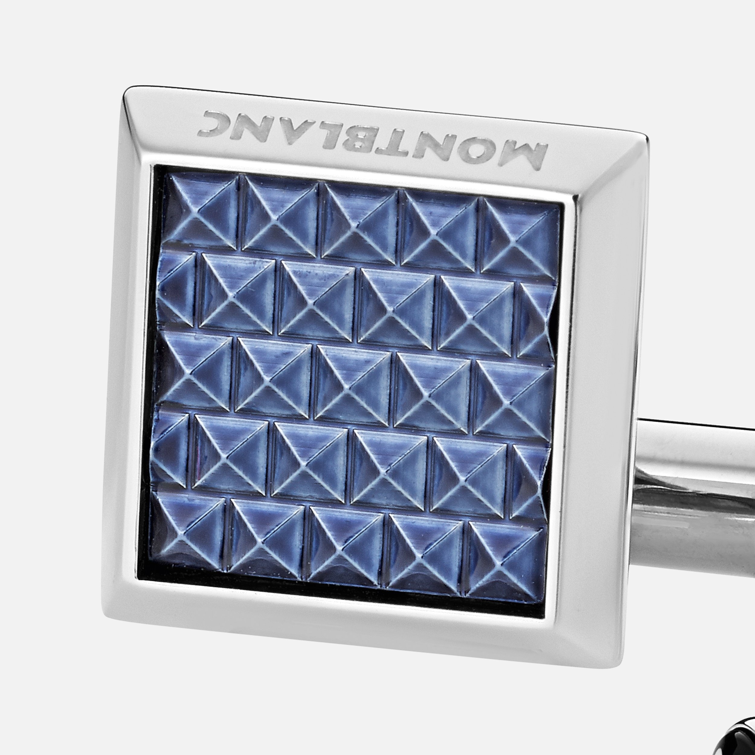 Cufflinks, rectangular in stainless steel with blue patterned inlay - 2