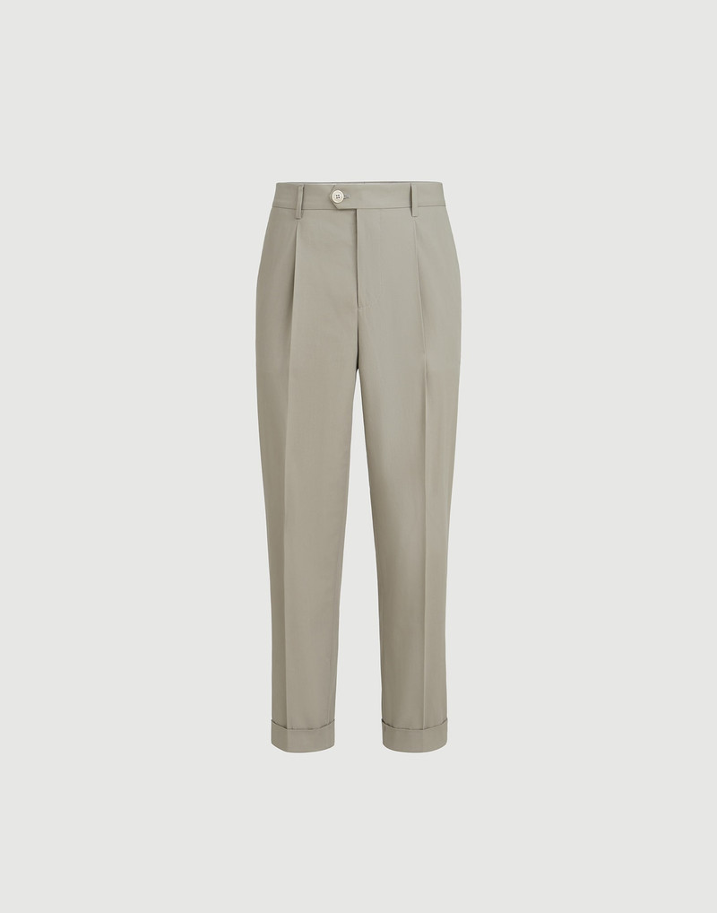 Cotton crêpe batavia trousers with pleat 1
