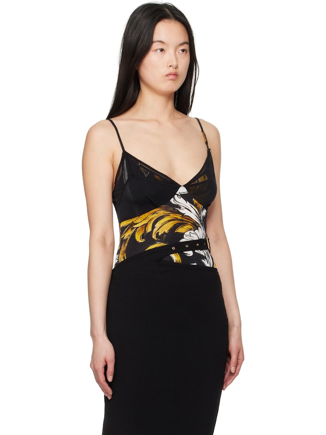 Black & Yellow Outline Barocco Mesh Tank Top - 2